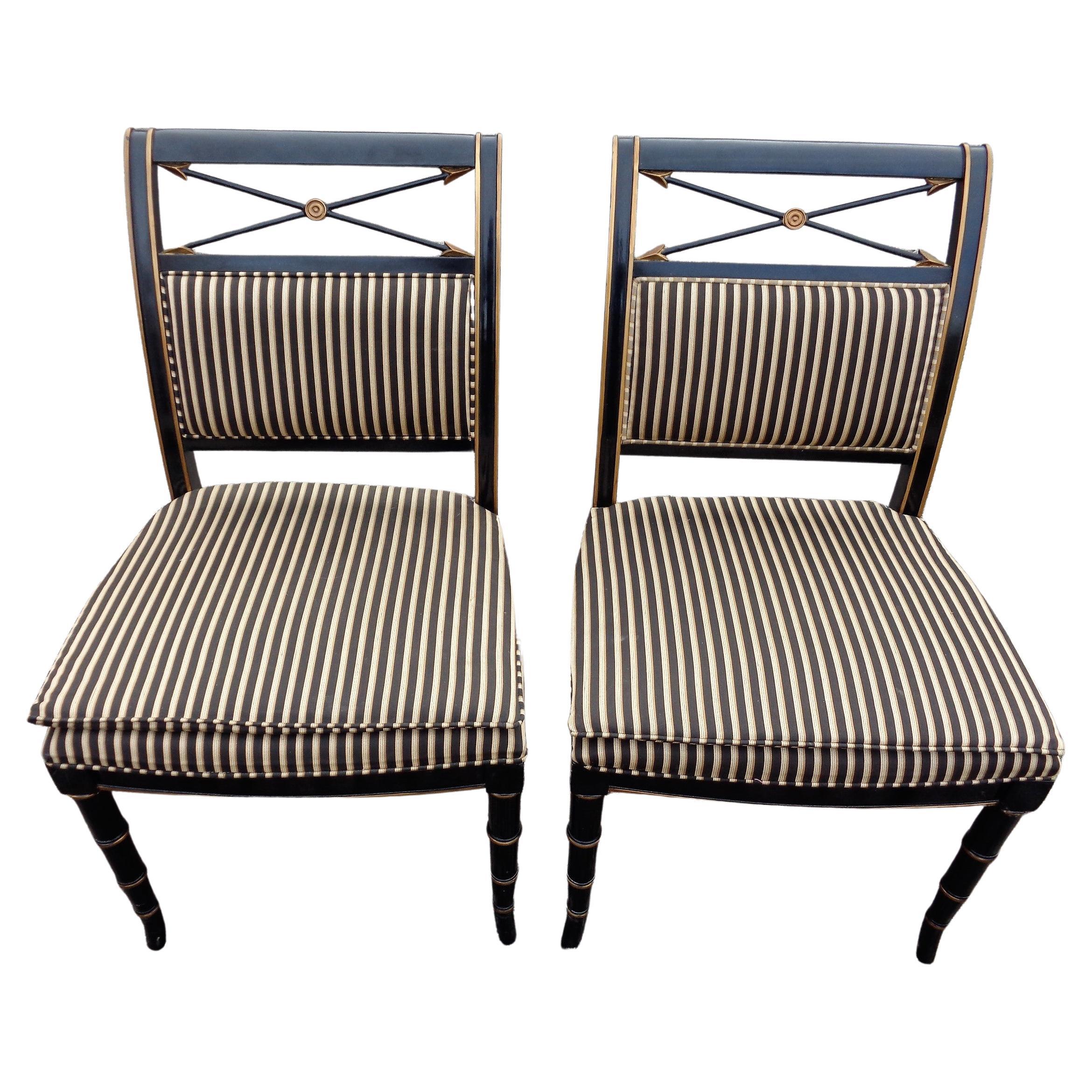 Classical Regency Style Black Lacquered Gilded Chairs In Good Condition In Rochester, NY