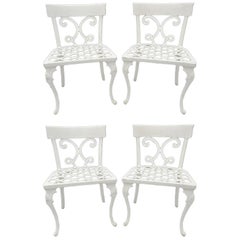 Neoclassical Regency Style Cast Aluminum Garden Patio Dining Chairs Set of Four