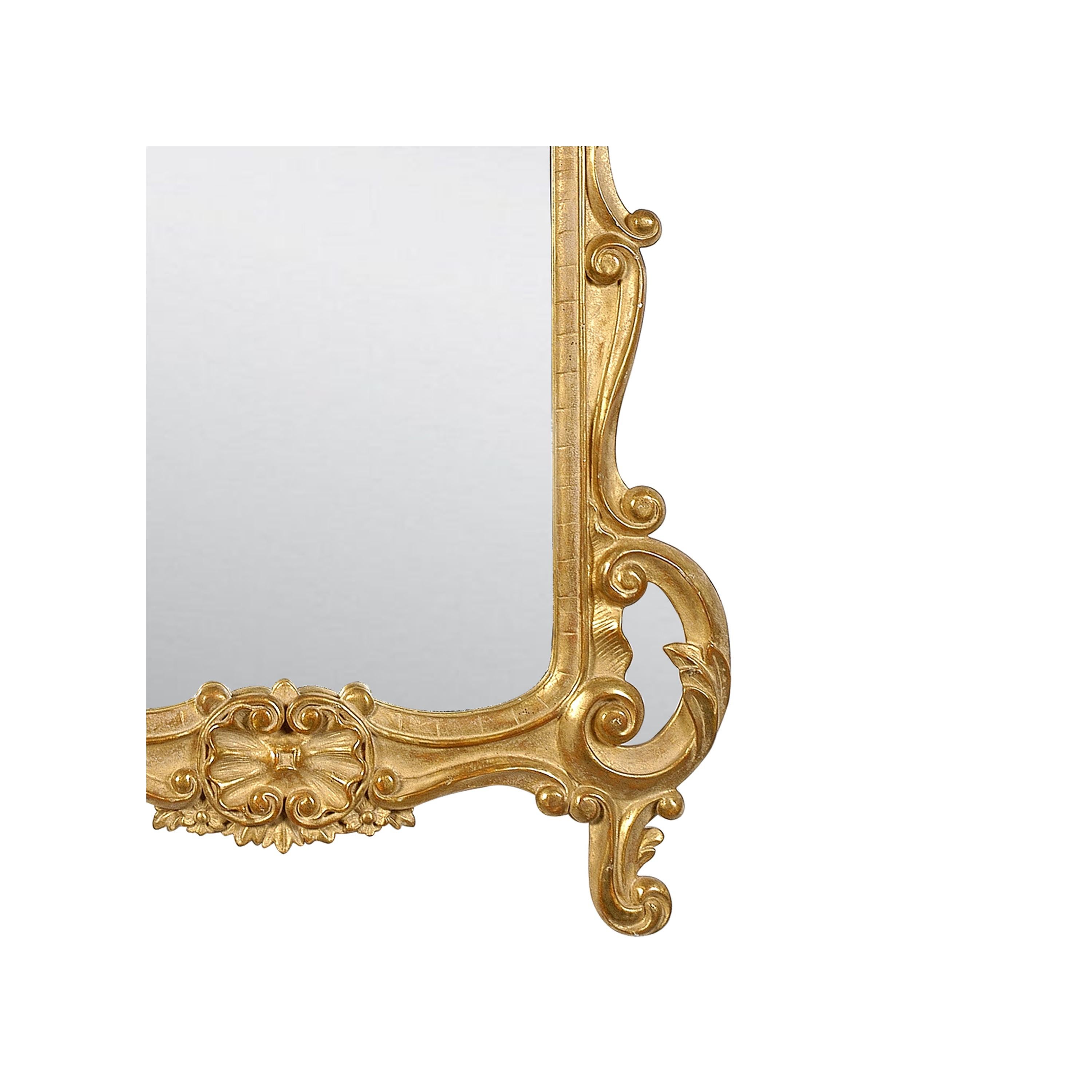 Spanish Neoclassical Baroque Style Gold Foil Hand Carved Wooden Mirror, 1970 For Sale