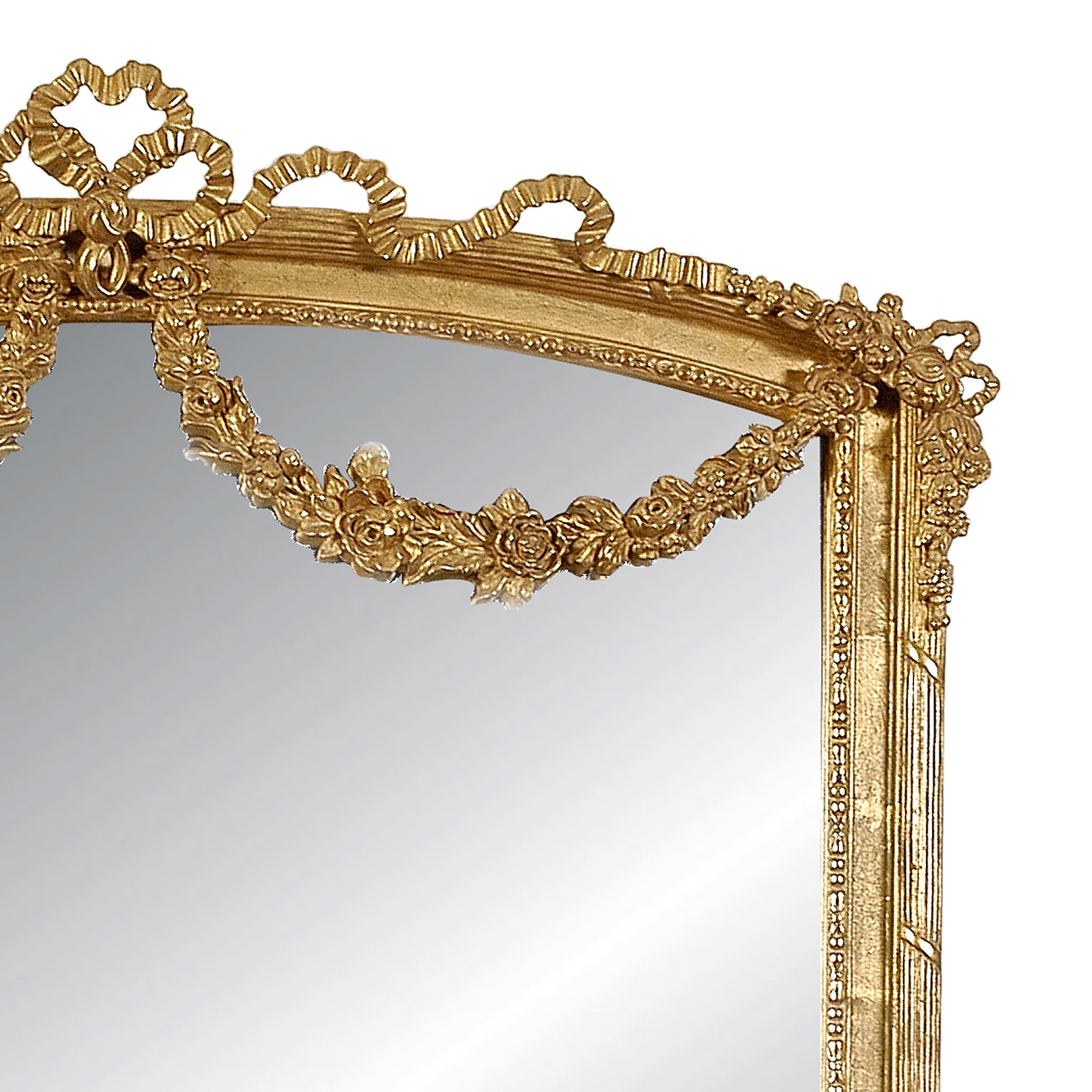 Spanish Neoclassical Regency Style Gold Foil Hand Carved Wooden Mirror, 1970 For Sale