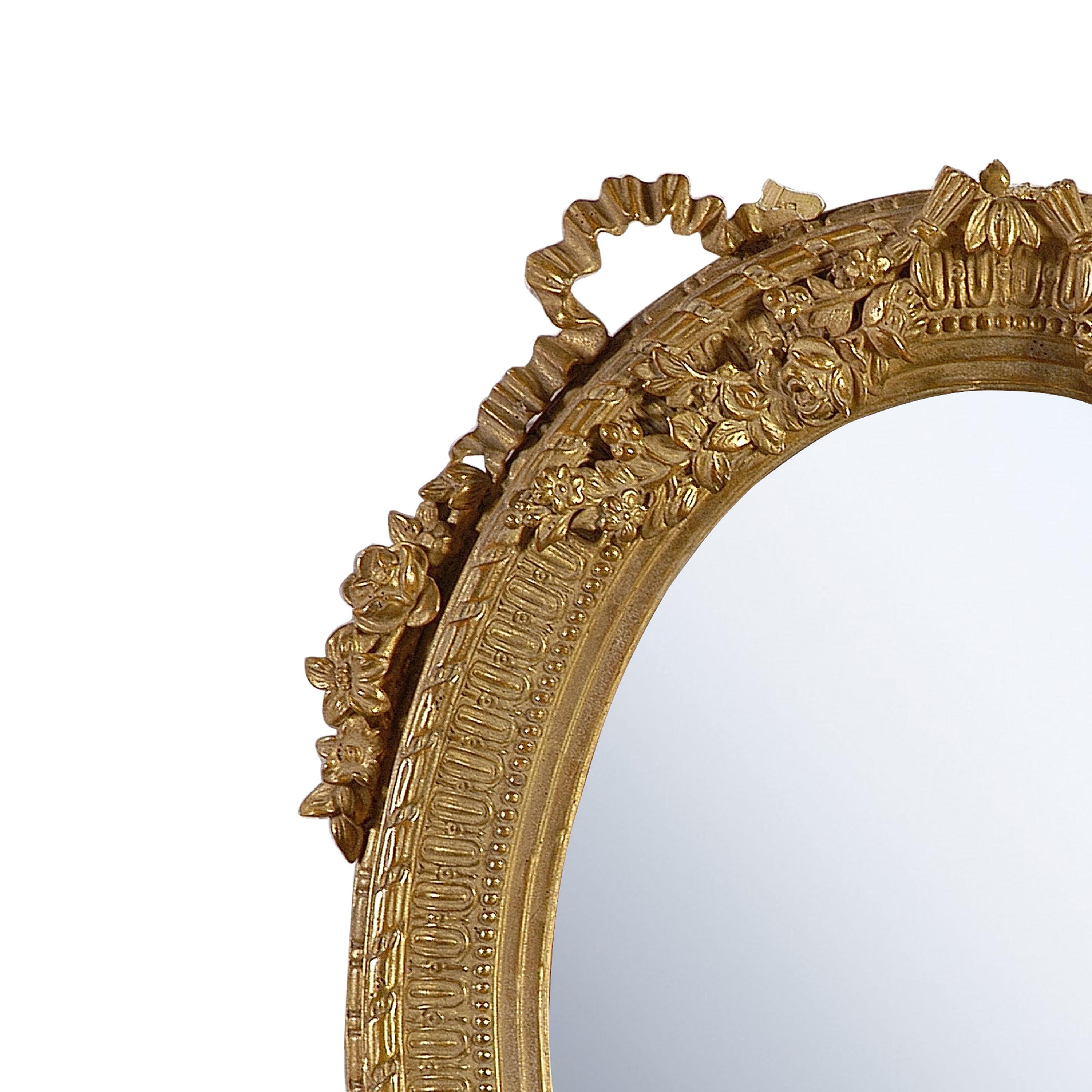 Spanish Neoclassical Regency Style Gold Foil Hand Carved Wooden Mirror, 1970 For Sale