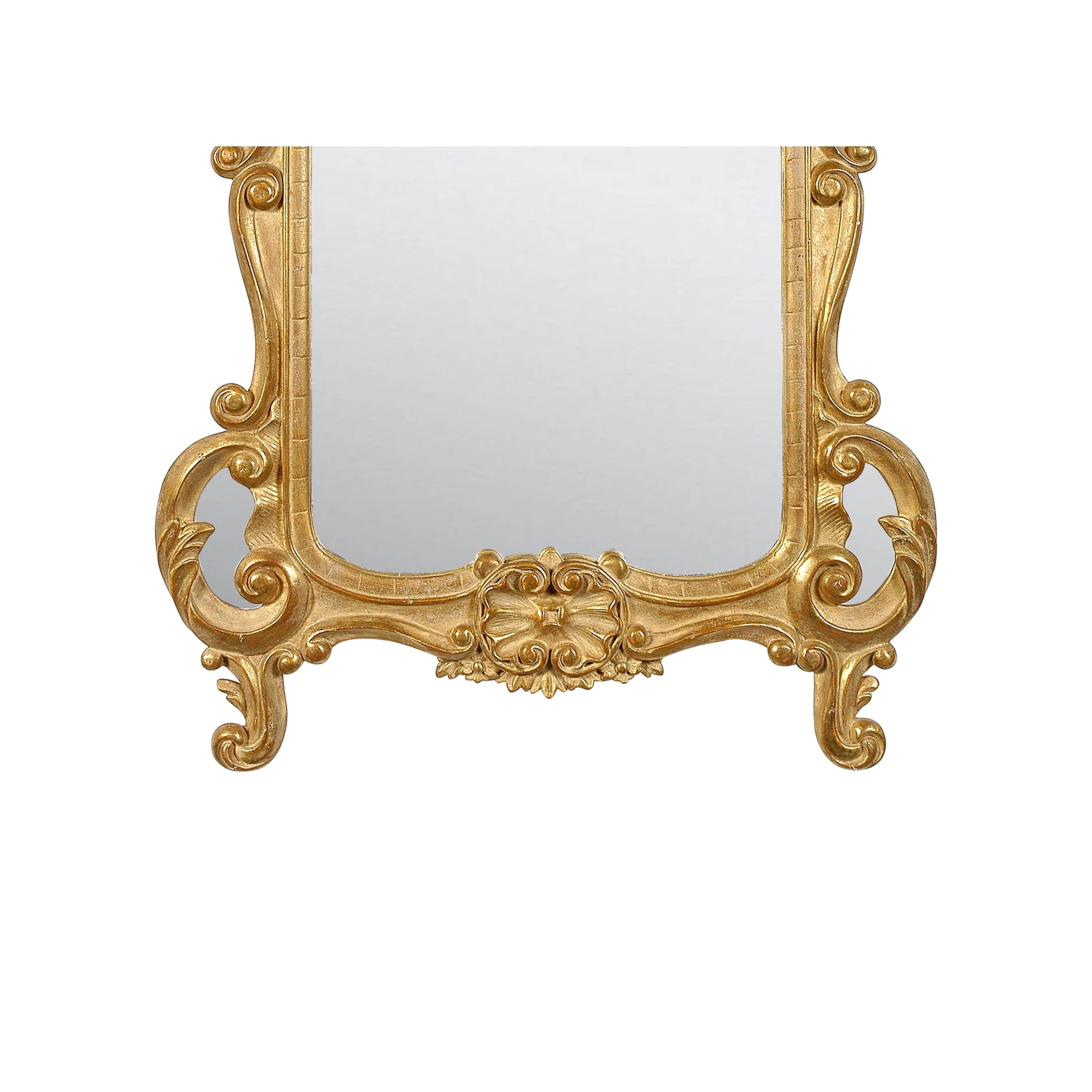 Neoclassical Baroque Style Gold Foil Hand Carved Wooden Mirror, 1970 In Good Condition For Sale In Madrid, ES