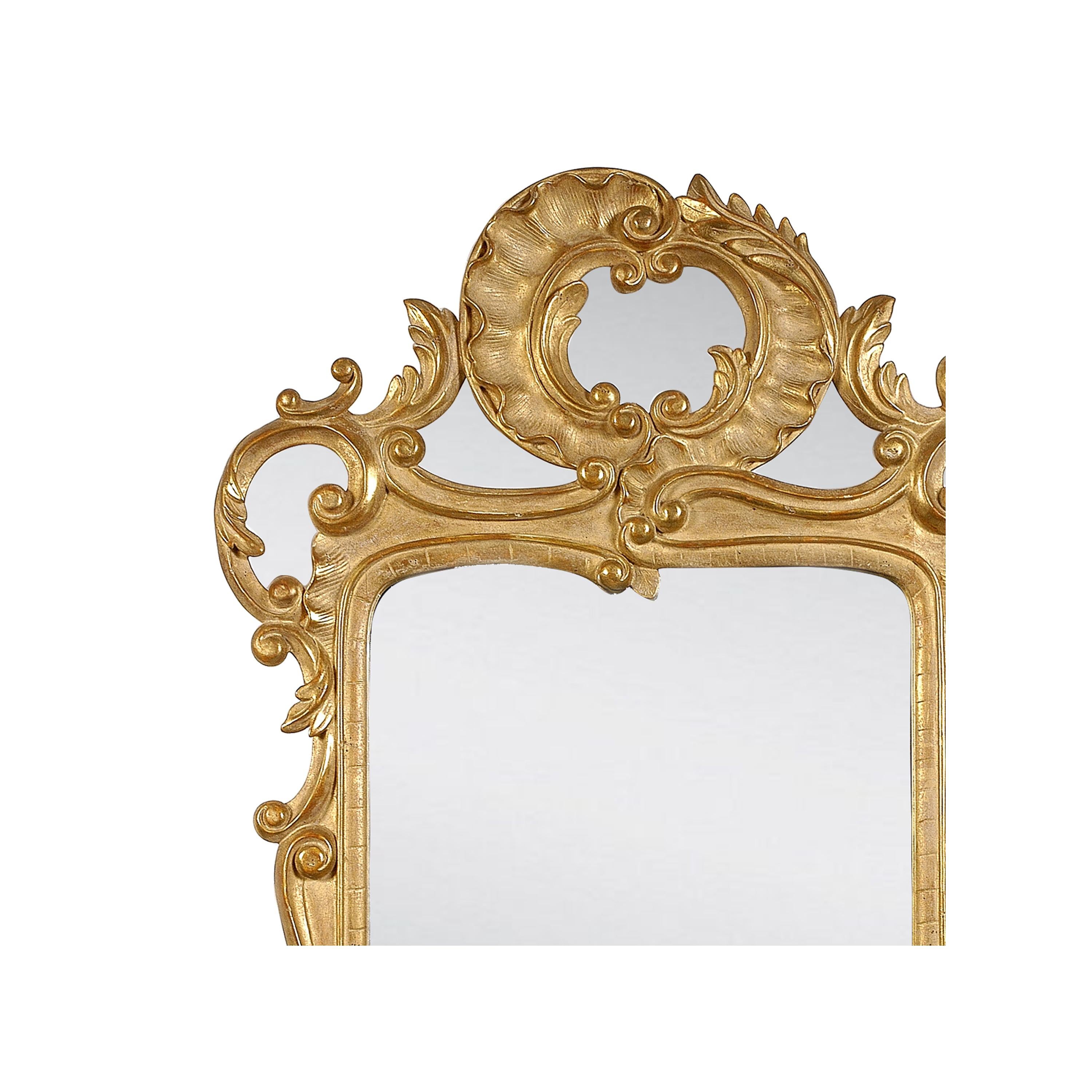 Late 20th Century Neoclassical Baroque Style Gold Foil Hand Carved Wooden Mirror, 1970 For Sale