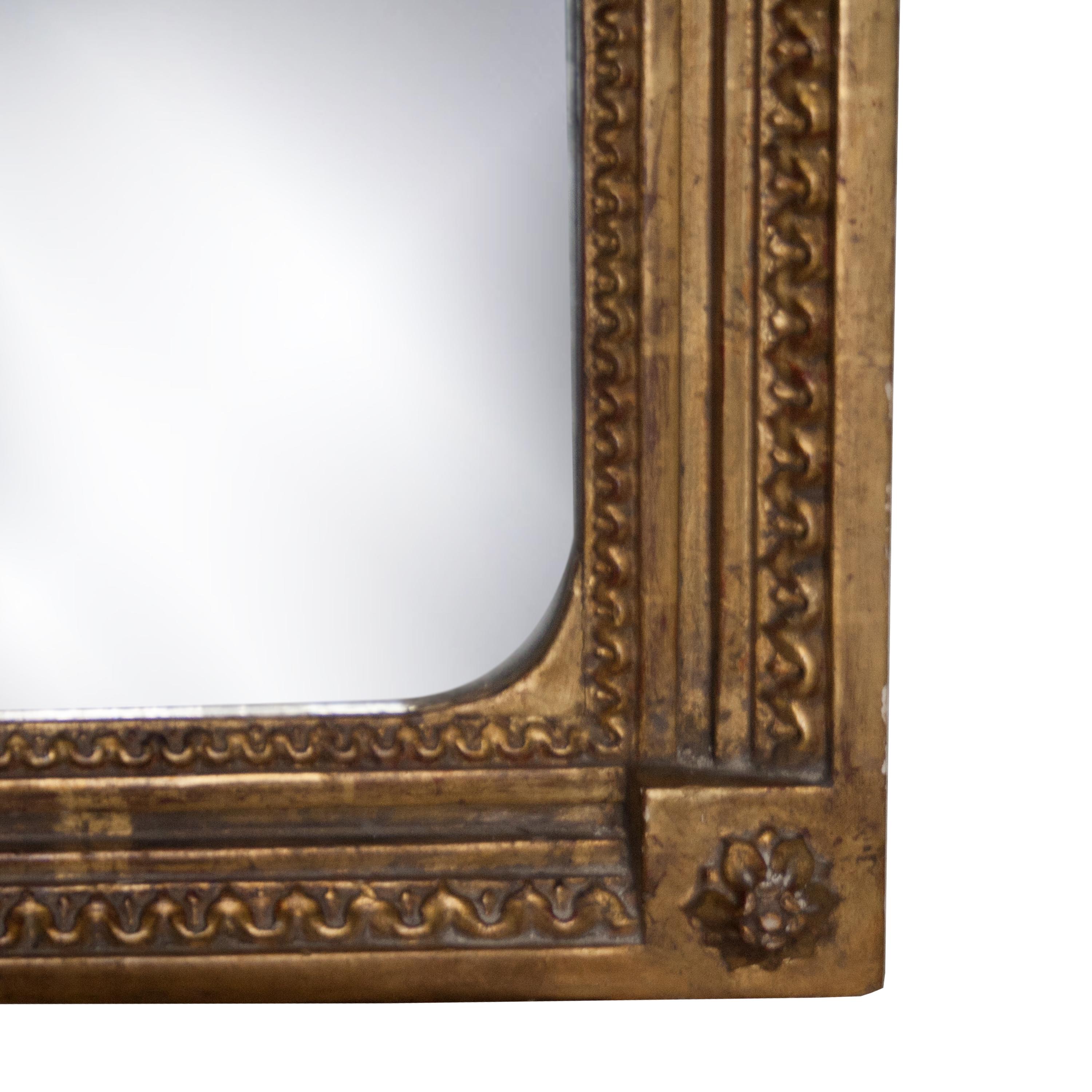 Neoclassical Regency Style Gold Foil Hand Carved Wooden Mirror, 1970 In Good Condition For Sale In Madrid, ES