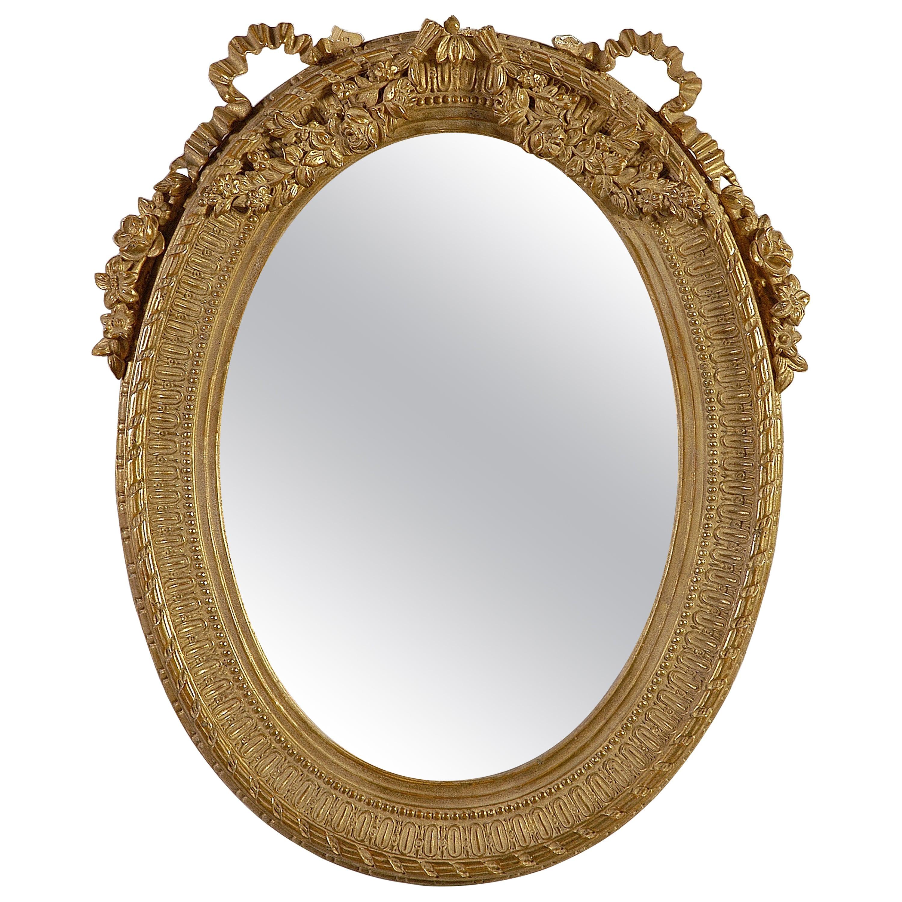 Neoclassical Regency Style Gold Foil Hand Carved Wooden Mirror, 1970 For Sale