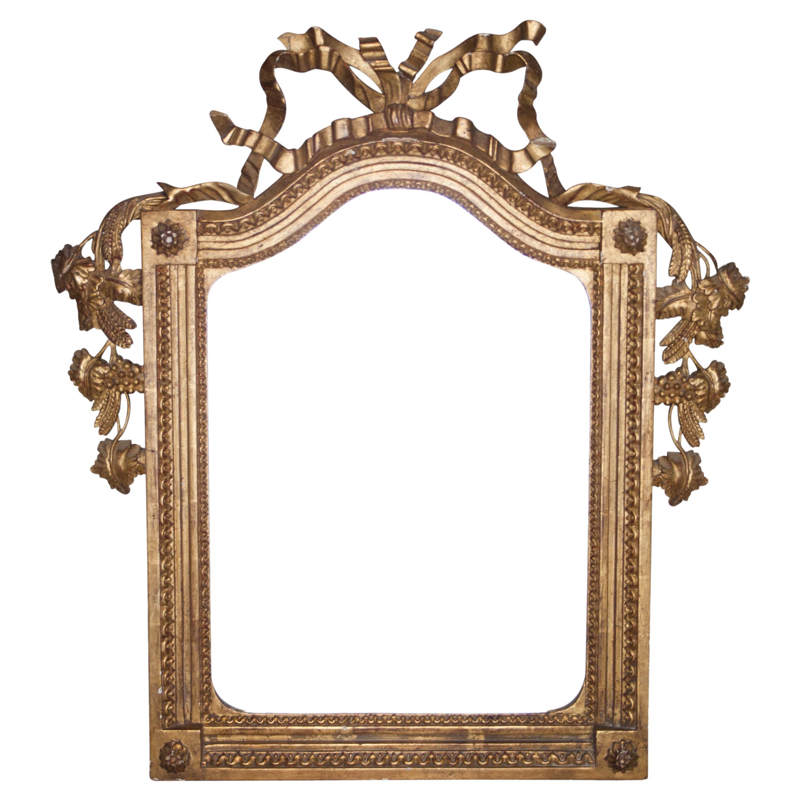 Neoclassical Regency Style Gold Foil Hand Carved Wooden Mirror, 1970