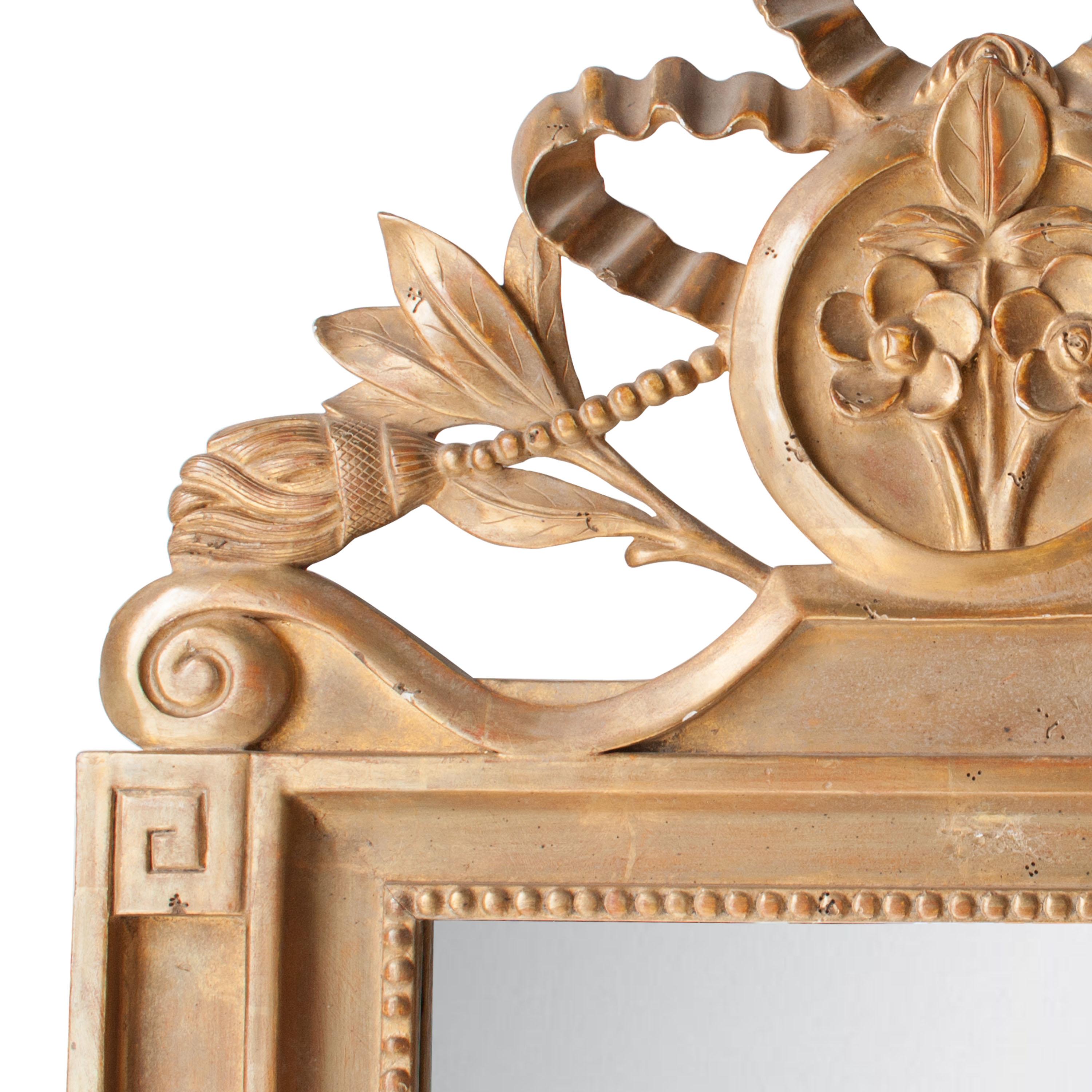Spanish Neoclassical Regency Style Gold Foil Hand Carved Wooden Rectangular Mirror, 1970 For Sale