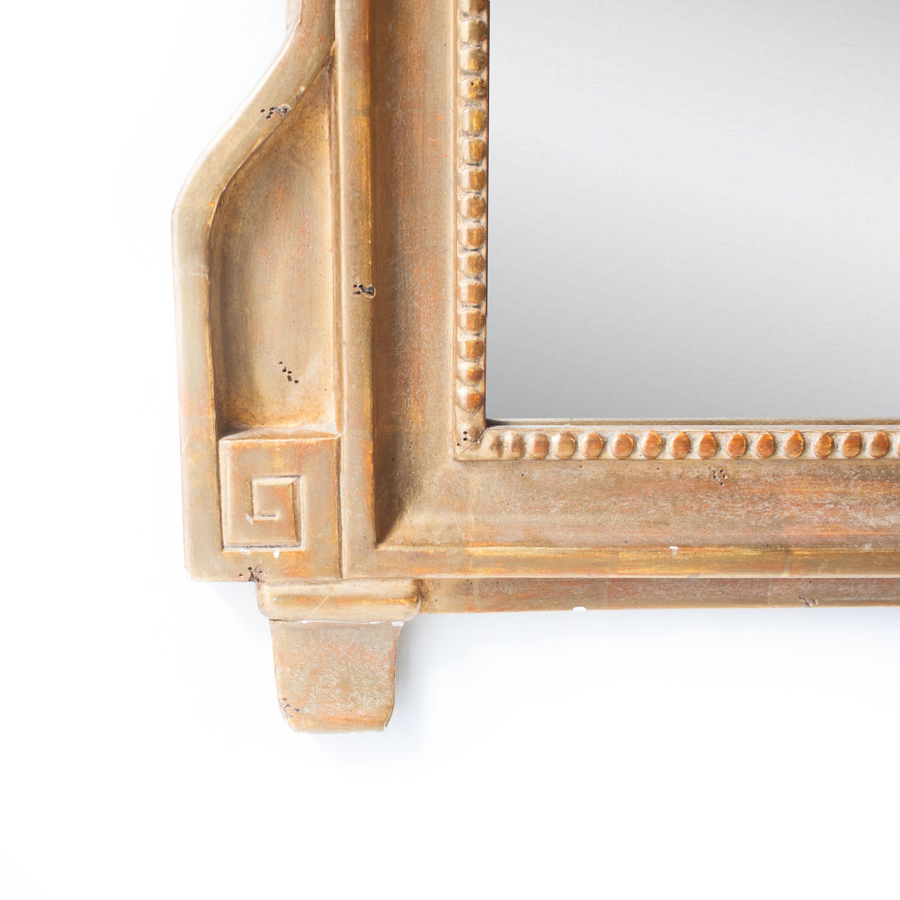 Hand-Carved Neoclassical Regency Style Gold Foil Hand Carved Wooden Rectangular Mirror, 1970 For Sale