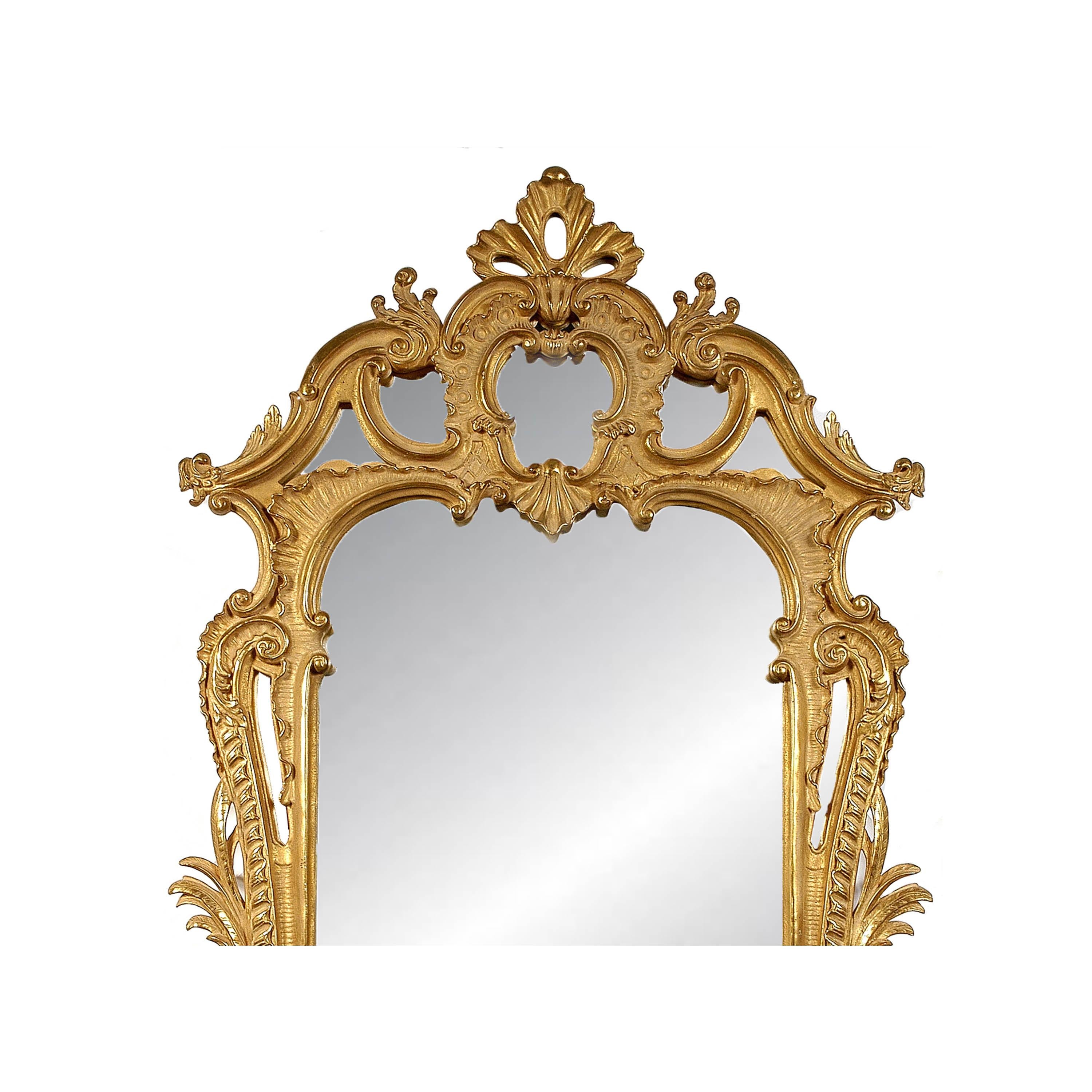 Neoclassical Regency style handcrafted mirror. Rectangular hand carved wooden structure with gold foil finished, Spain, 1970.