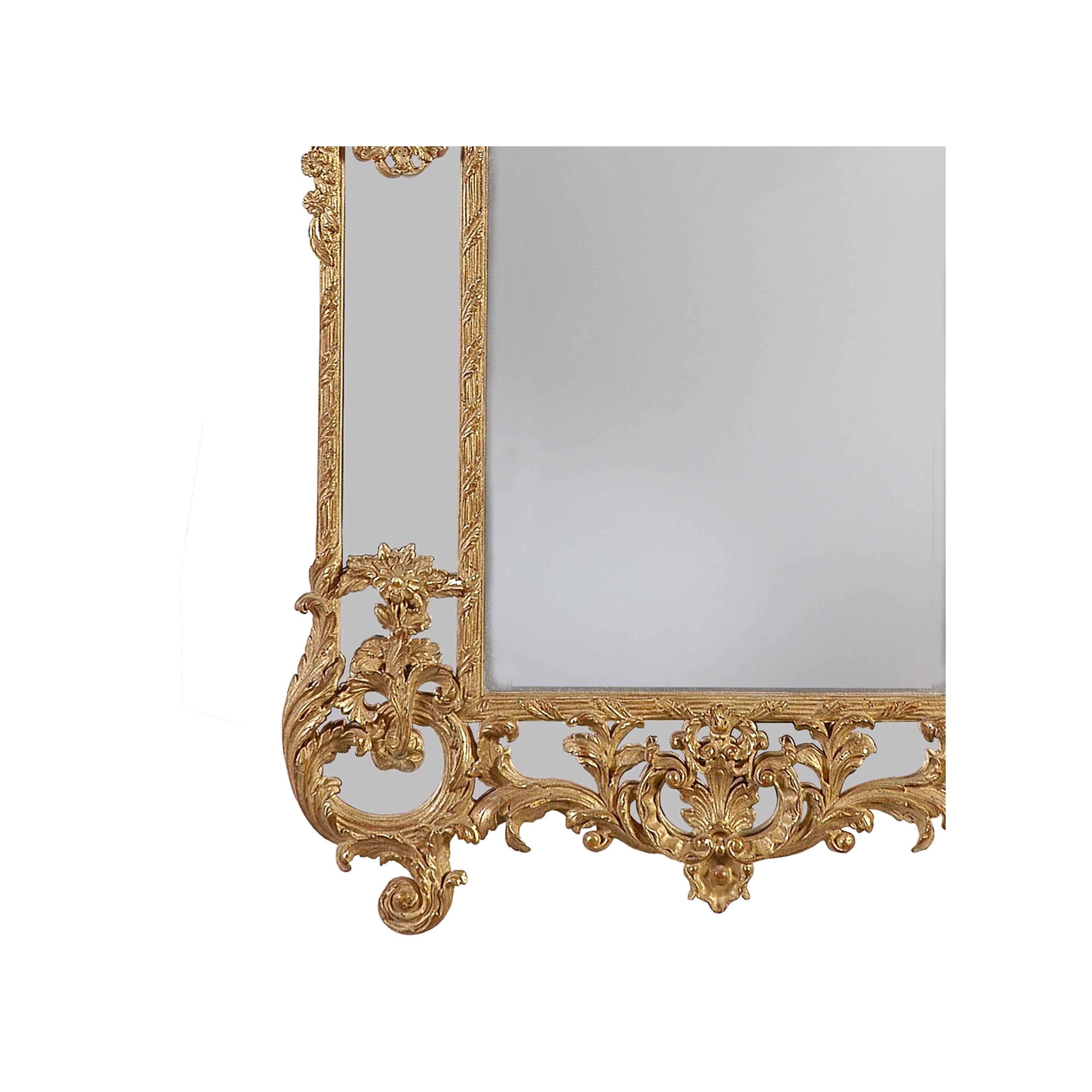 Neoclassical Revival Neoclassical Regency Style Rectangular Gold Foil Hand Carved Wooden Mirror, 1970 For Sale