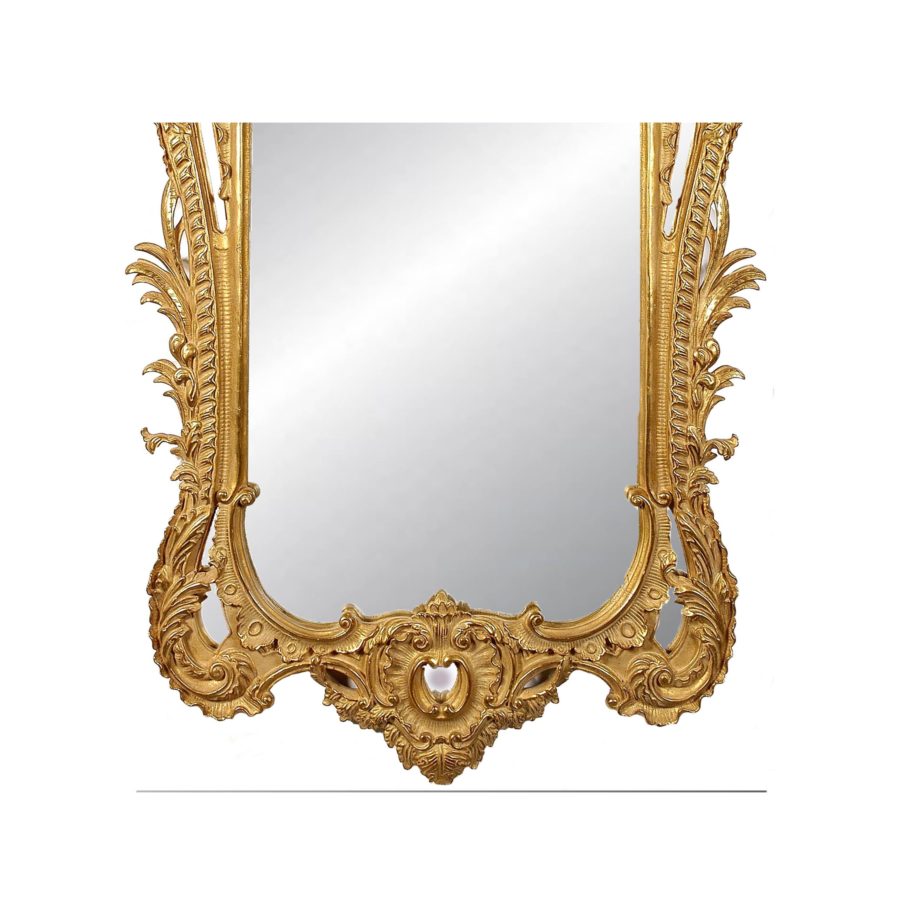 Neoclassical Revival Neoclassical Regency Style Rectangular Gold Foil Hand Carved Wooden Mirror, 1970 For Sale