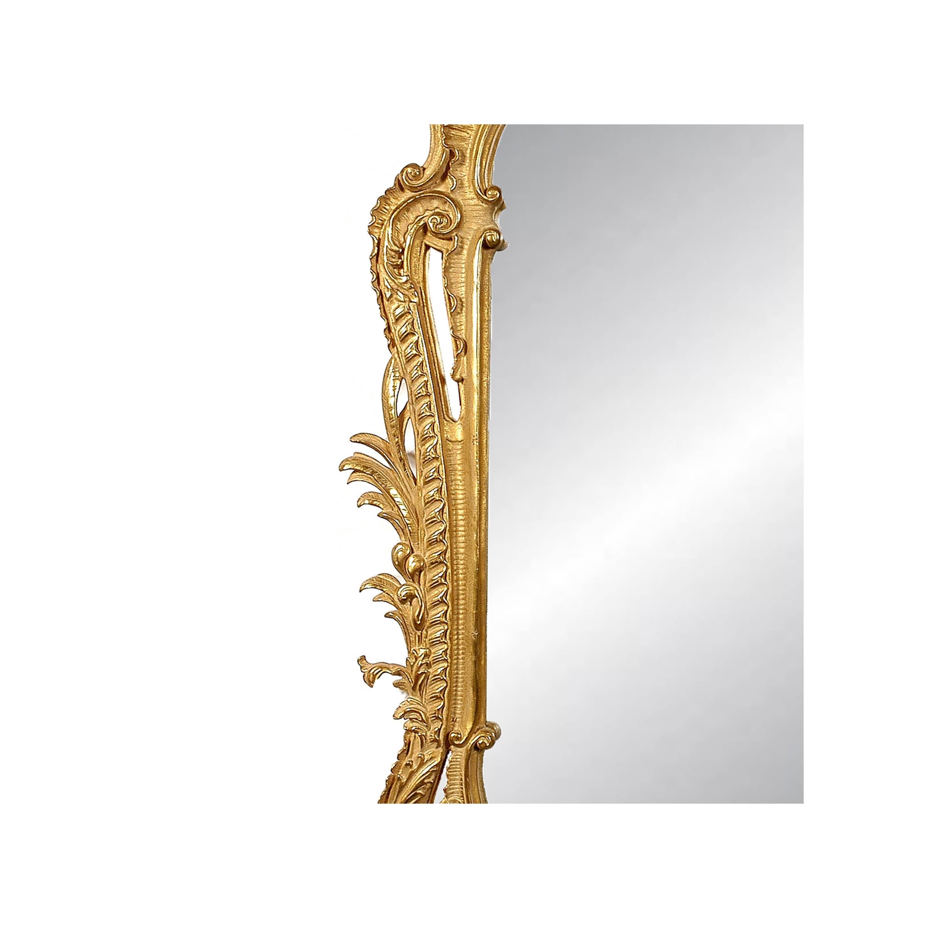Spanish Neoclassical Regency Style Rectangular Gold Foil Hand Carved Wooden Mirror, 1970 For Sale