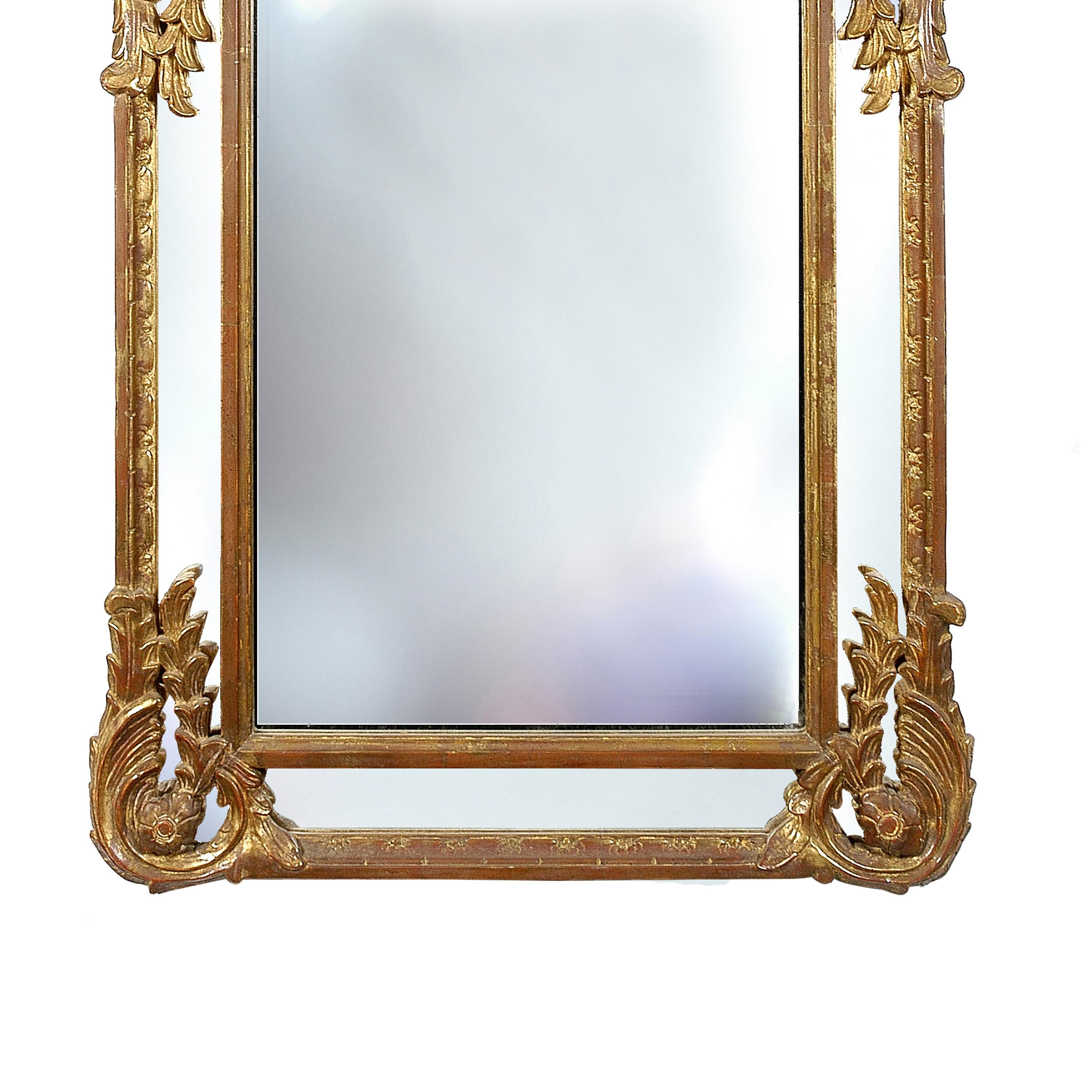 Spanish Neoclassical Regency Style Rectangular Gold Foil Hand Carved Wooden Mirror, 1970 For Sale