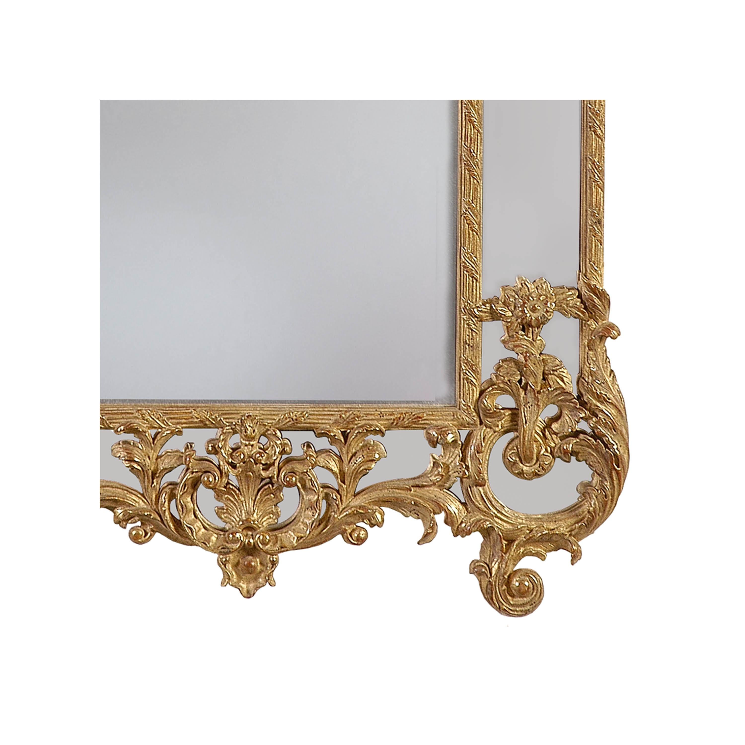 Neoclassical Regency Style Rectangular Gold Foil Hand Carved Wooden Mirror, 1970 In Good Condition For Sale In Madrid, ES