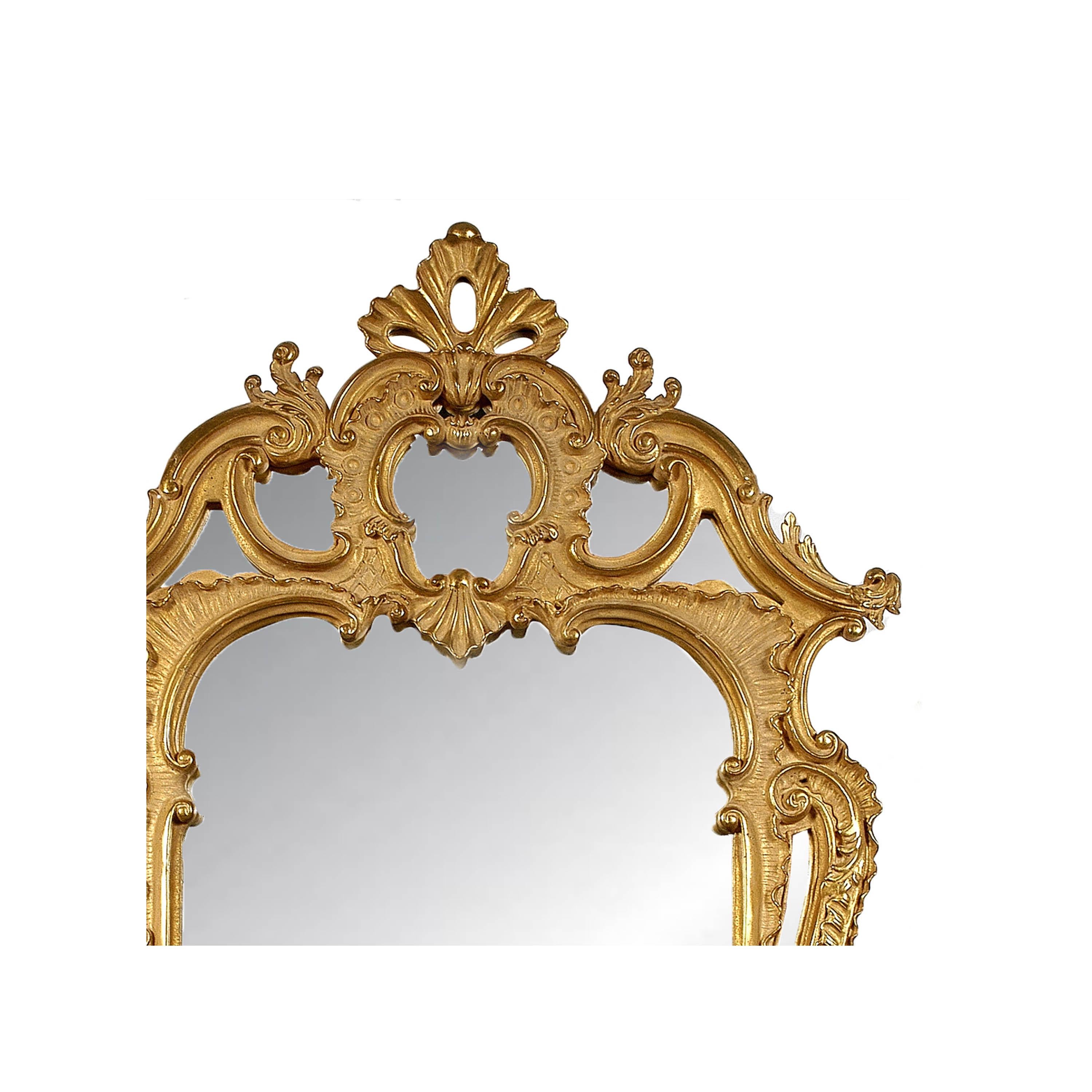 Neoclassical Regency Style Rectangular Gold Foil Hand Carved Wooden Mirror, 1970 In Good Condition For Sale In Madrid, ES