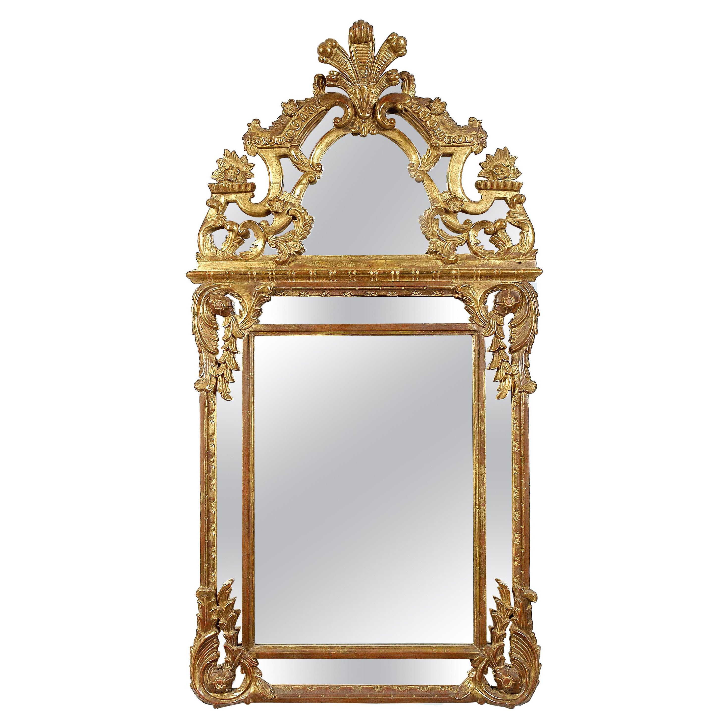 Neoclassical Regency Style Rectangular Gold Foil Hand Carved Wooden Mirror, 1970