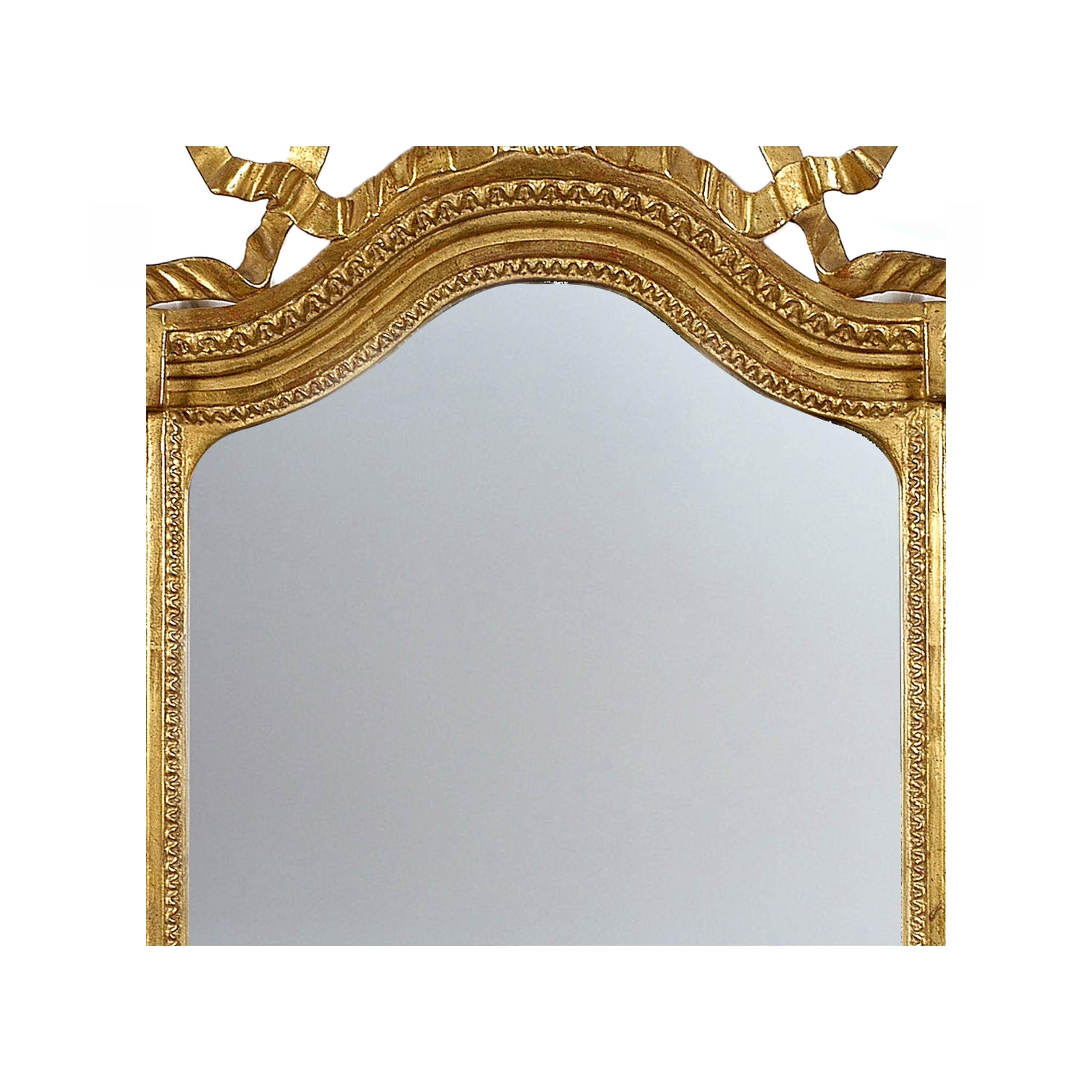Spanish Neoclassical Regency Style Gold Foil Hand Carved Wooden Mirror, 1970