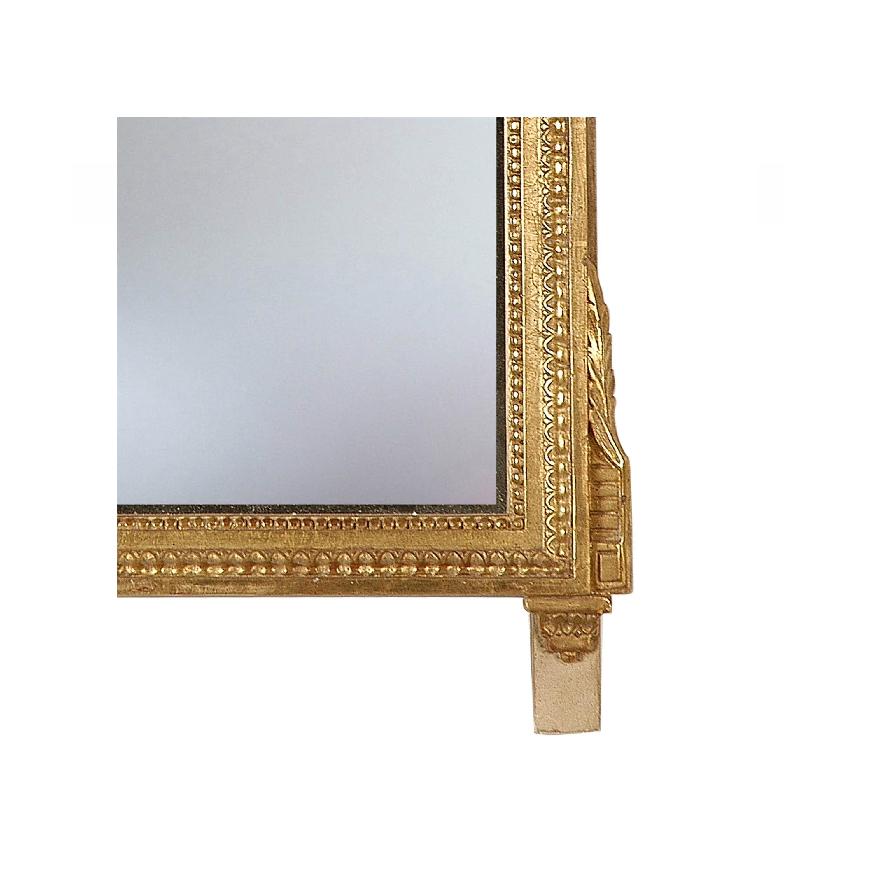 Hand-Carved Neoclassical Regency Style Rectangular Gold Foil Hand Carved Wooden Mirror, 1970 For Sale