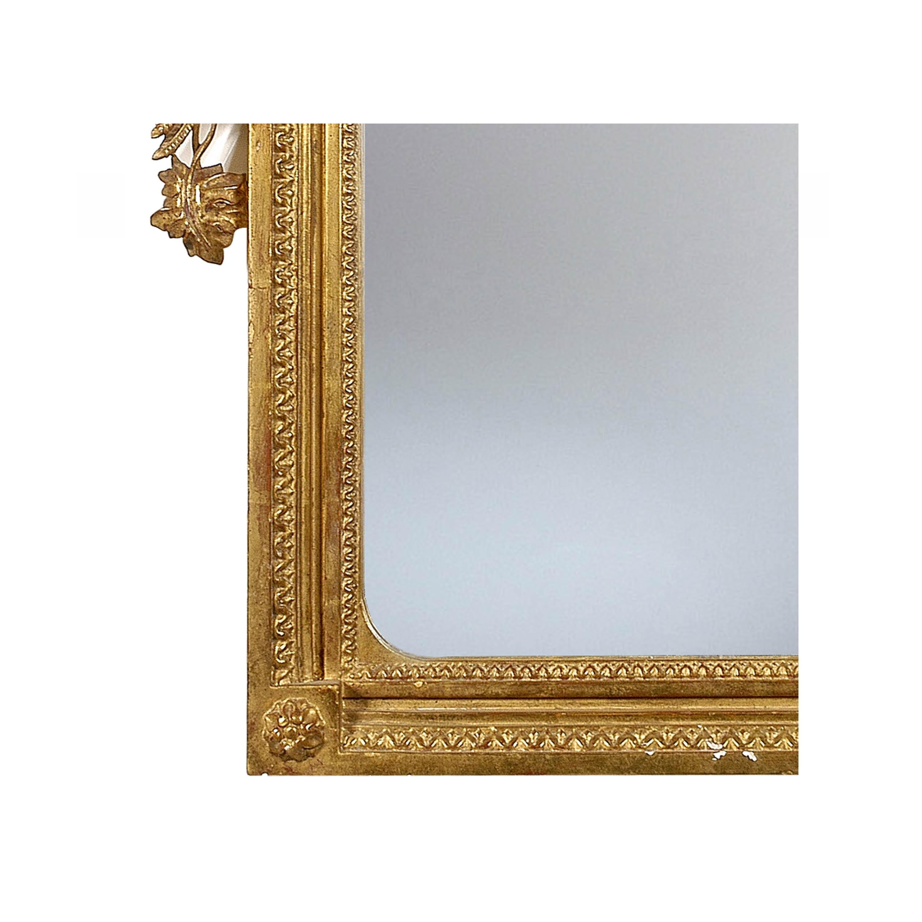 Neoclassical Regency Style Gold Foil Hand Carved Wooden Mirror, 1970 In Good Condition In Madrid, ES