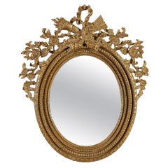 Neoclassical Regency Style Round Gold Foil Hand Carved Wooden Mirror, 1970