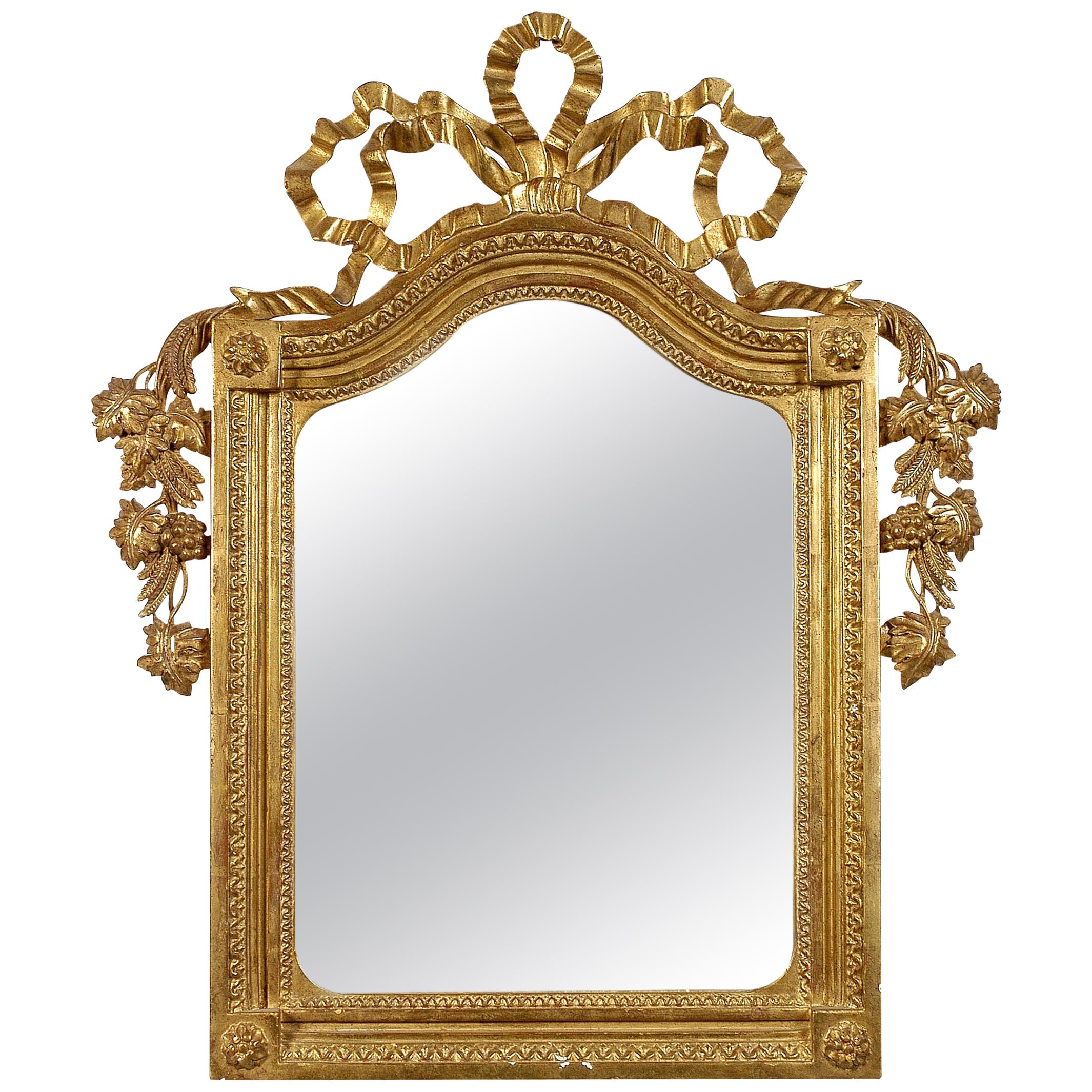 Neoclassical Regency Style Gold Foil Hand Carved Wooden Mirror, 1970