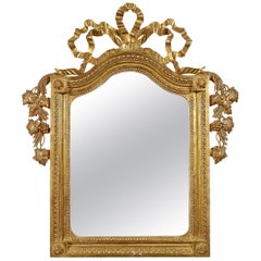 Neoclassical Regency Style Gold Foil Hand Carved Wooden Mirror, 1970