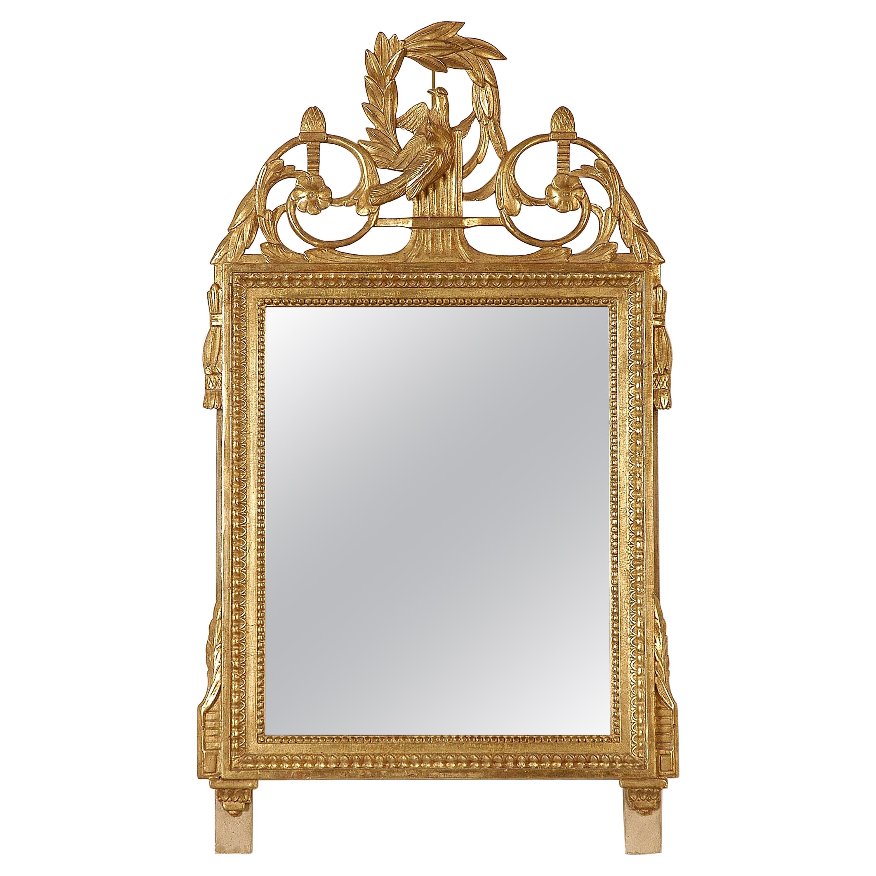 Specchio rettangolare in legno intagliato a mano in lamina d'oro in stile Neoclassico Regency, 1970