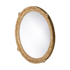 Miroir rond en bois sculpté à la main de style Régence néoclassique, 1970