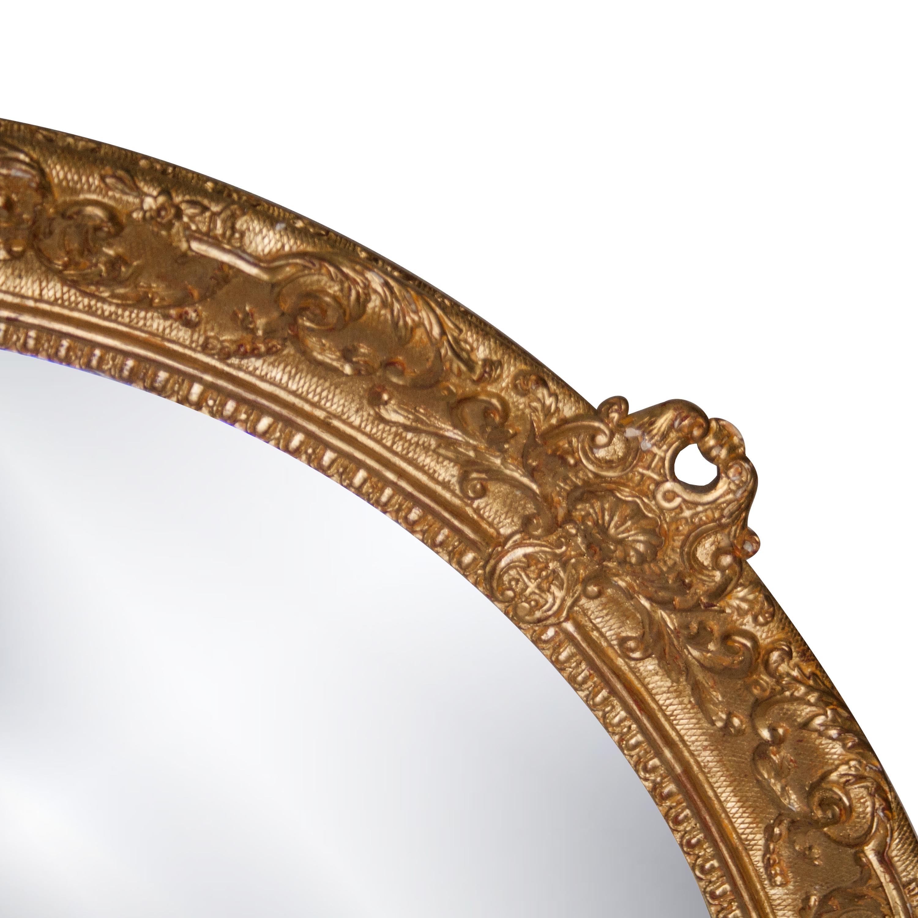 Neoclassical Revival Neoclassical Regency Style Round Gold Hand Carved Wooden Mirror, 1970 For Sale