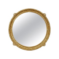 Neoclassical Regency Style Round Gold Hand Carved Wooden Mirror, 1970