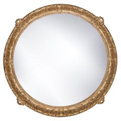 Neoclassical Regency Style Round Gold Hand Carved Wooden Mirror, 1970
