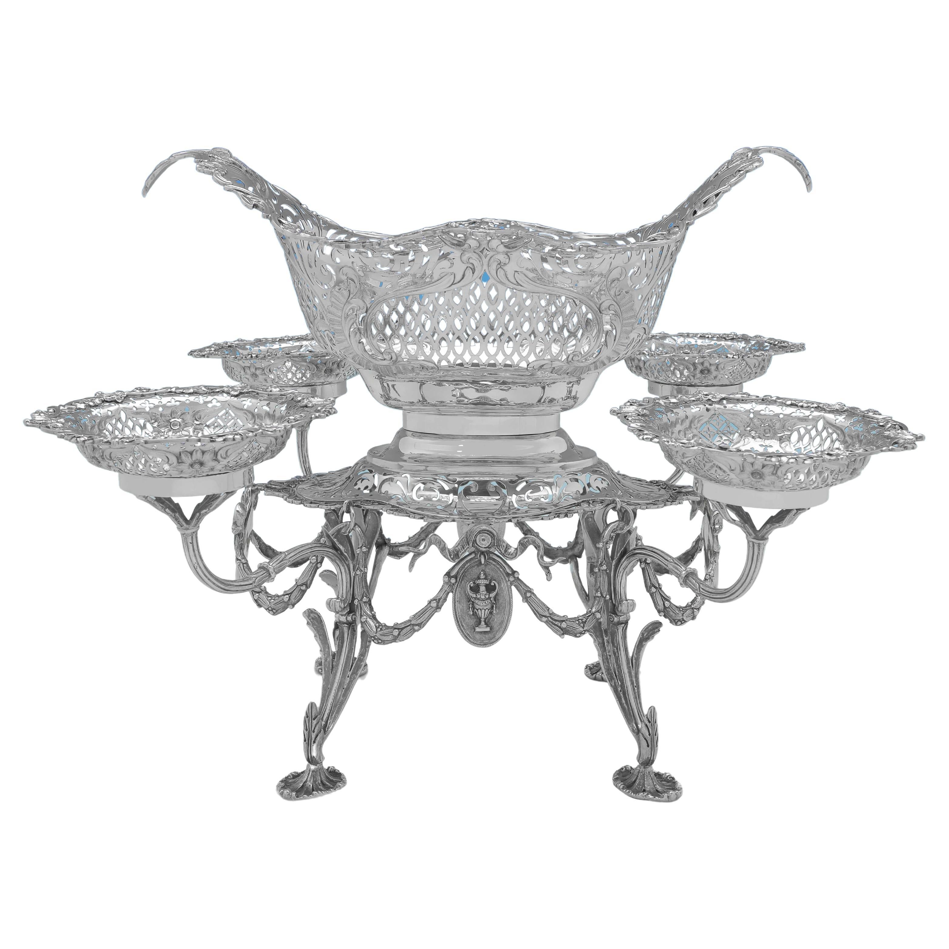 Neoclassical Revival Antique Edwardian Sterling Silver Centrepiece Epergne, 1910