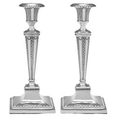 Neoclassical revival antique sterling silver candlesticks made in Sheffield 1911