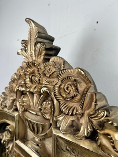 Neoclassical Revival Champagne Gold Large Mirror with Urn and Floral Pediment