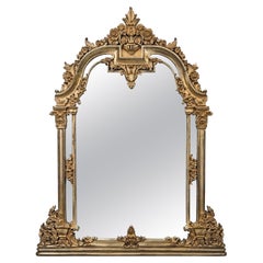 Neoclassical Revival Champagne Gold Large Mirror with Urn and Floral Pediment