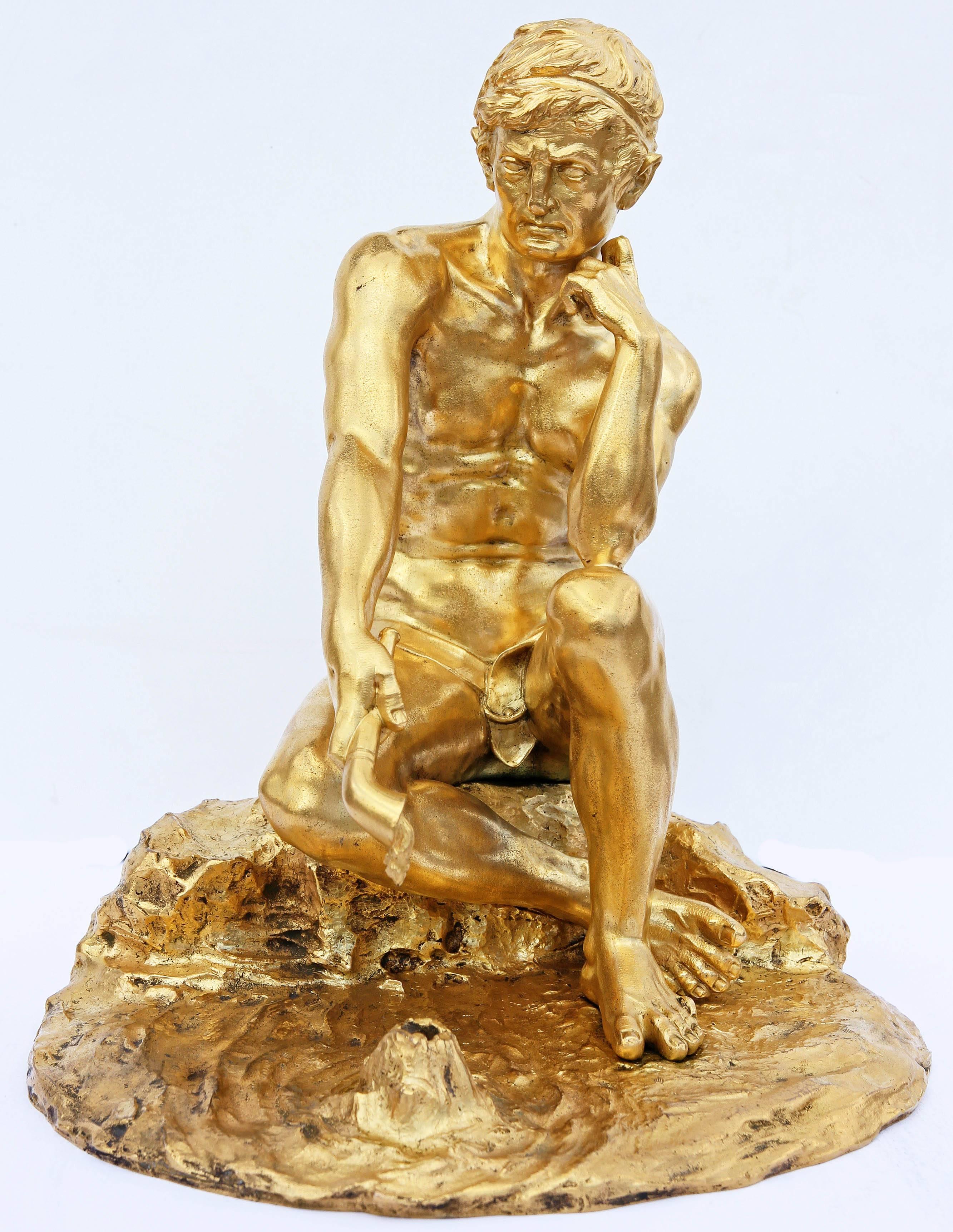 Gilt Neoclassical Revival Classical Male Nude Bronze Sculpture by E.F. Caldwell