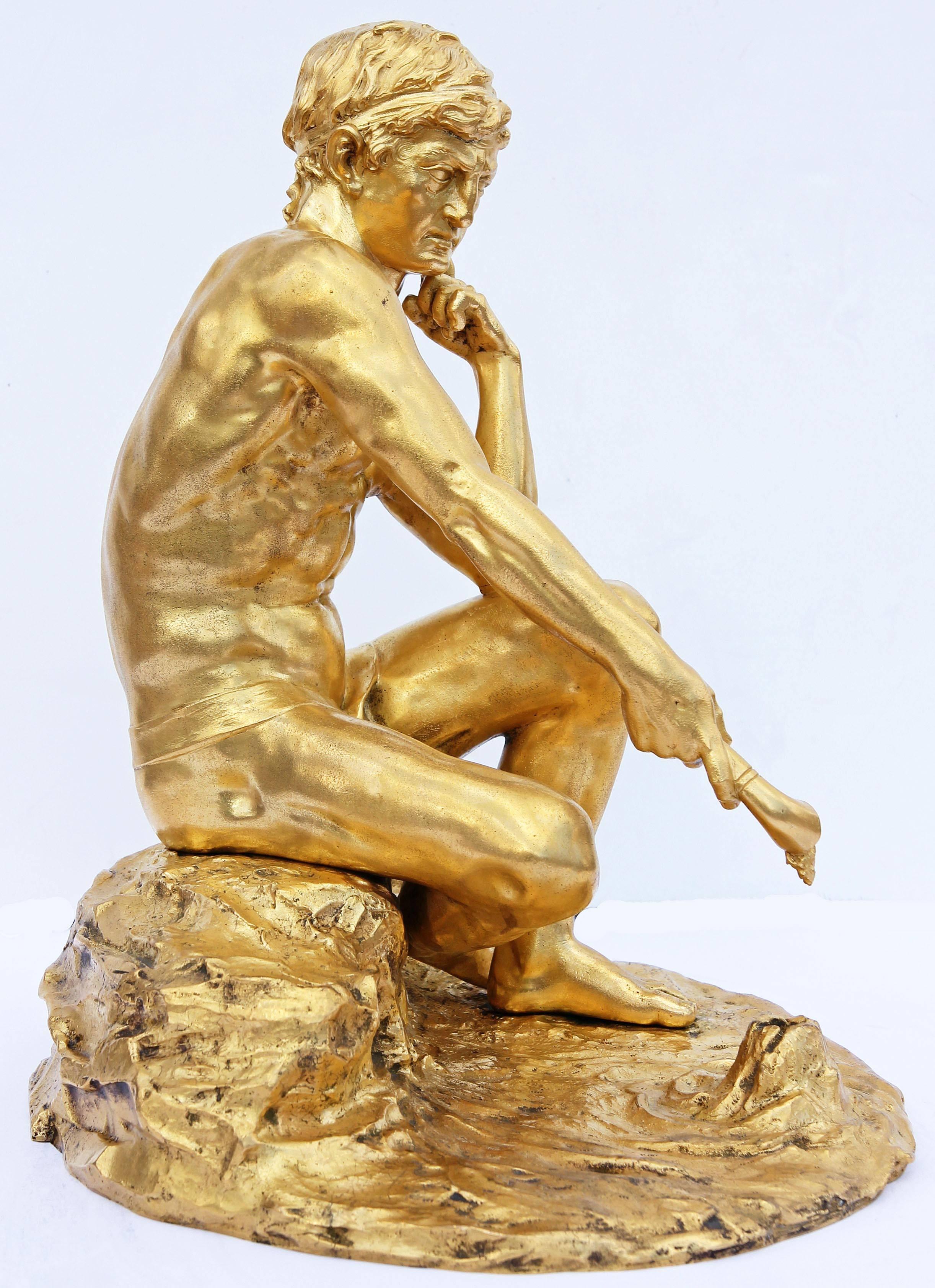 Neoclassical Revival Classical Male Nude Bronze Sculpture by E.F. Caldwell In Good Condition In Rochester, NY