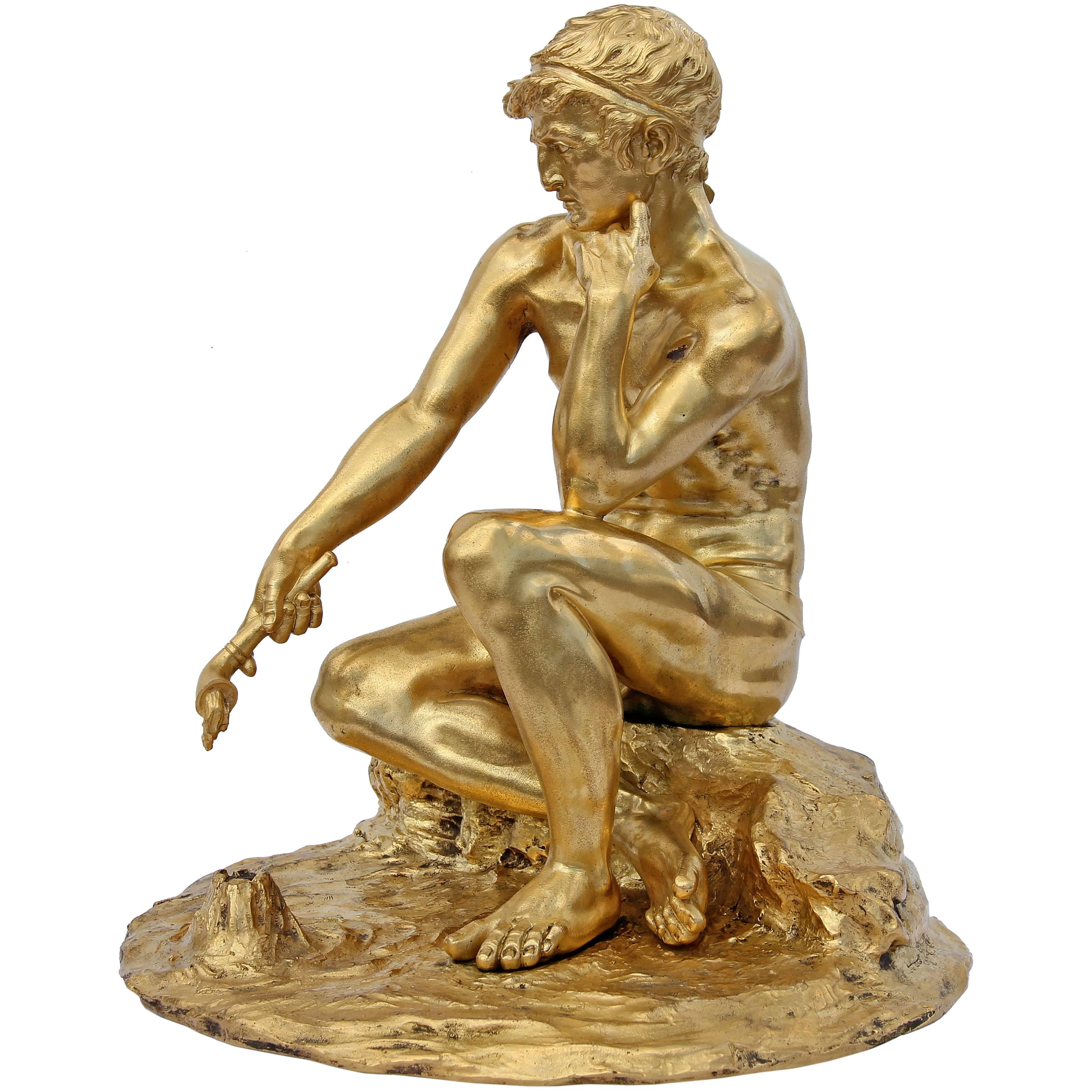 Neoclassical Revival Classical Male Nude Bronze Sculpture by E.F. Caldwell