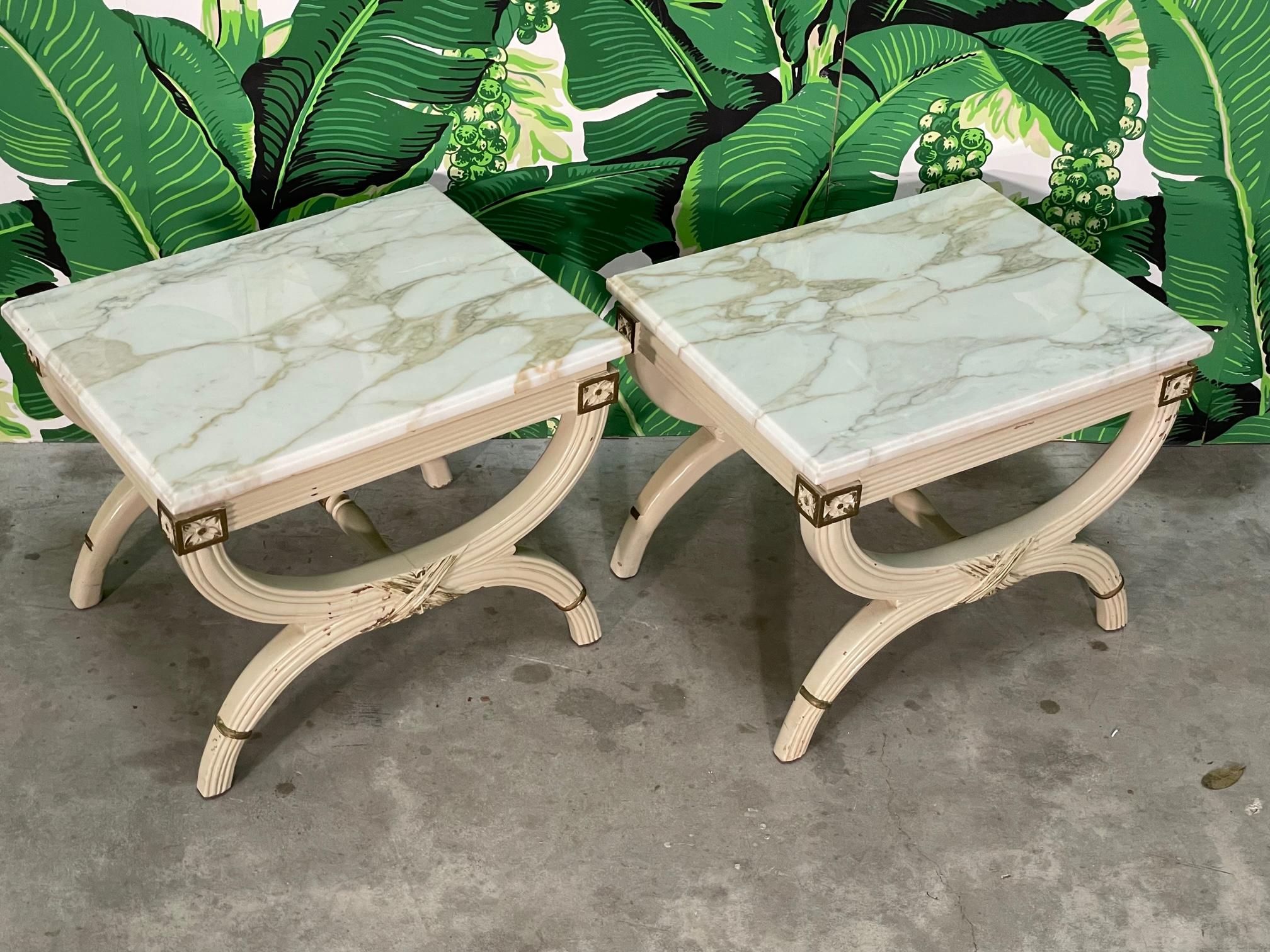 Marble Neoclassical Revival Dorothy Draper Style End Tables or Footstools For Sale