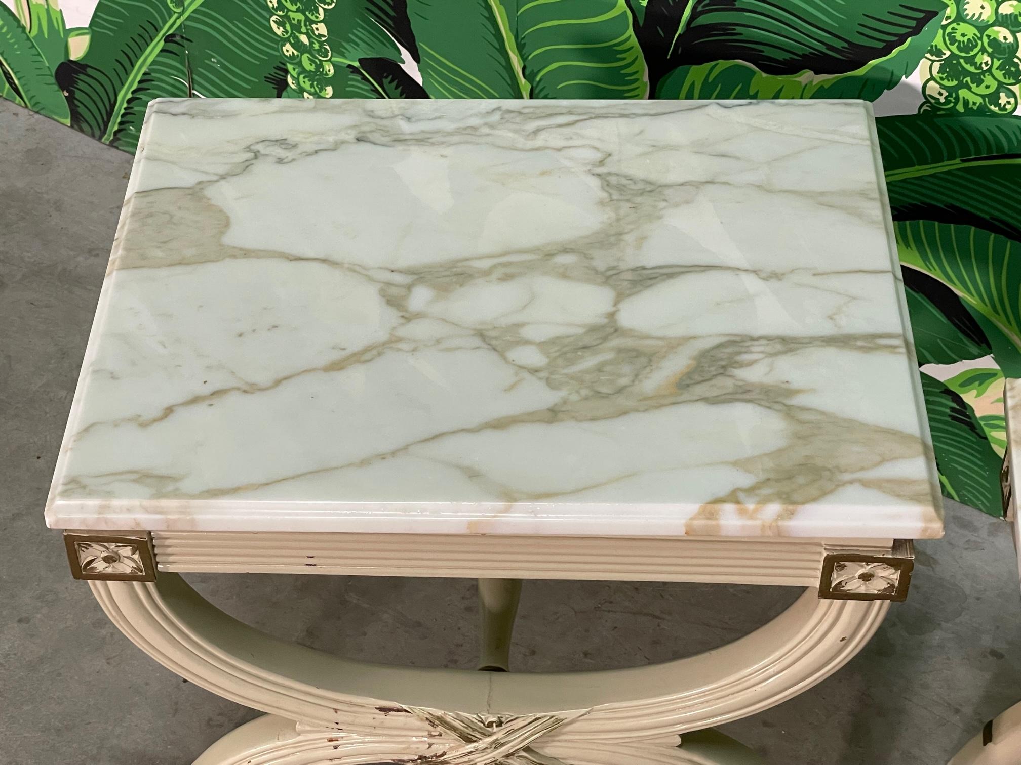 Marble Neoclassical Revival Dorothy Draper Style End Tables or Footstools For Sale