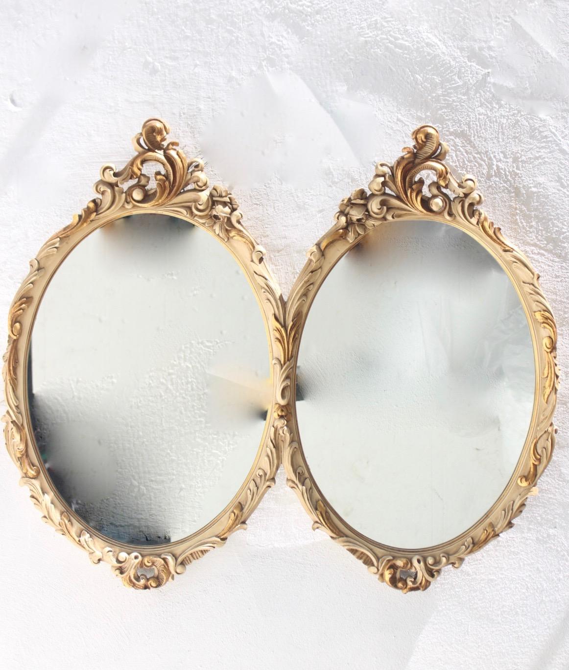 Neoclassical Revival Double Oval White Wood Mirror by Mariano García, 1960s For Sale 7