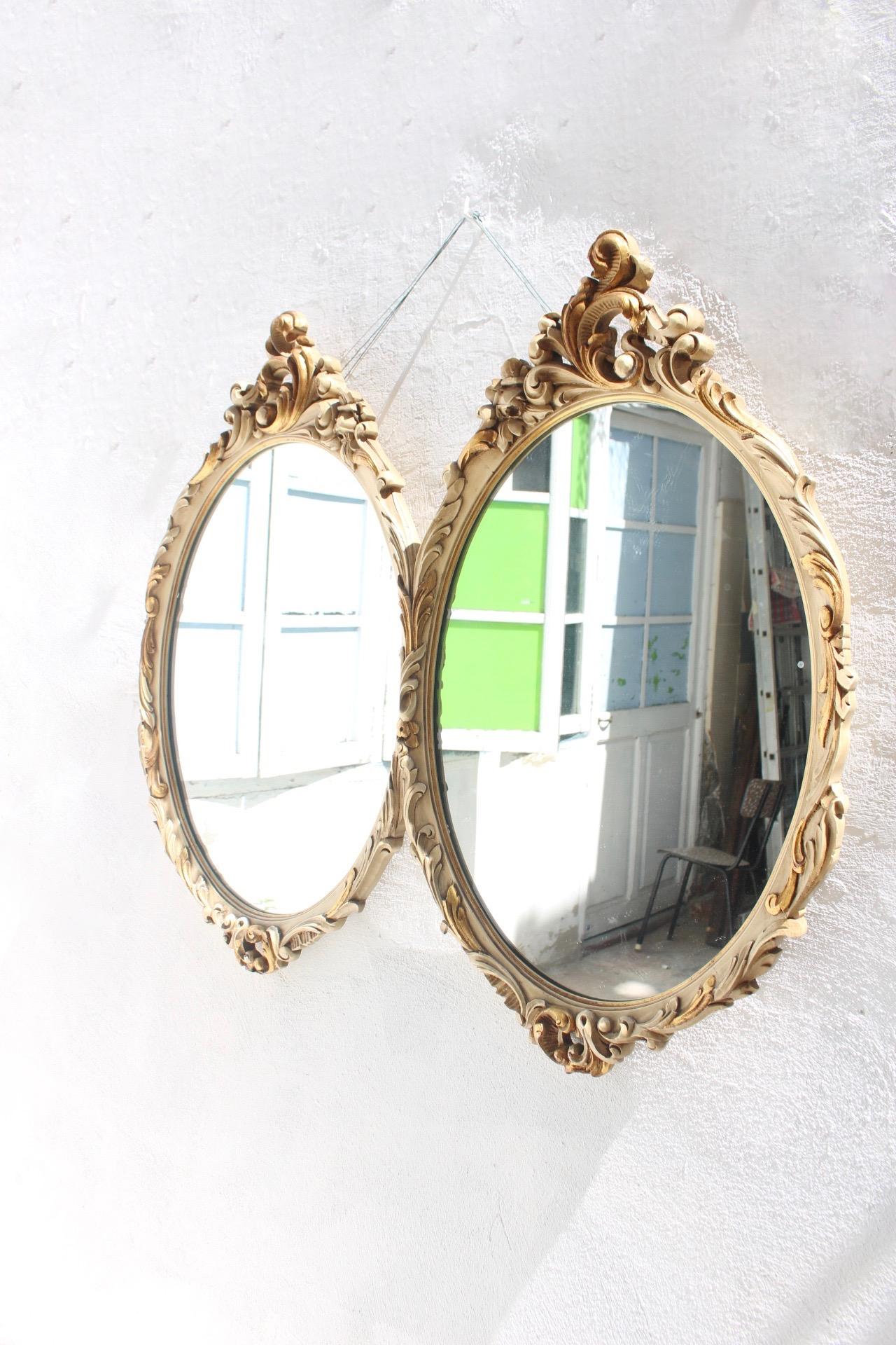 Neoclassical Revival Double Oval White Wood Mirror by Mariano García, 1960s For Sale 8