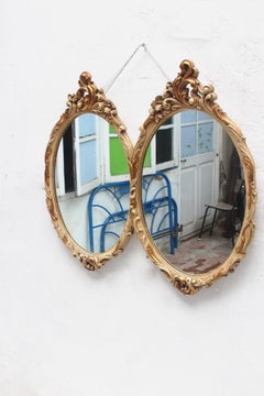 Neoclassical Revival Double Oval White Wood Mirror by Mariano García, 1960s