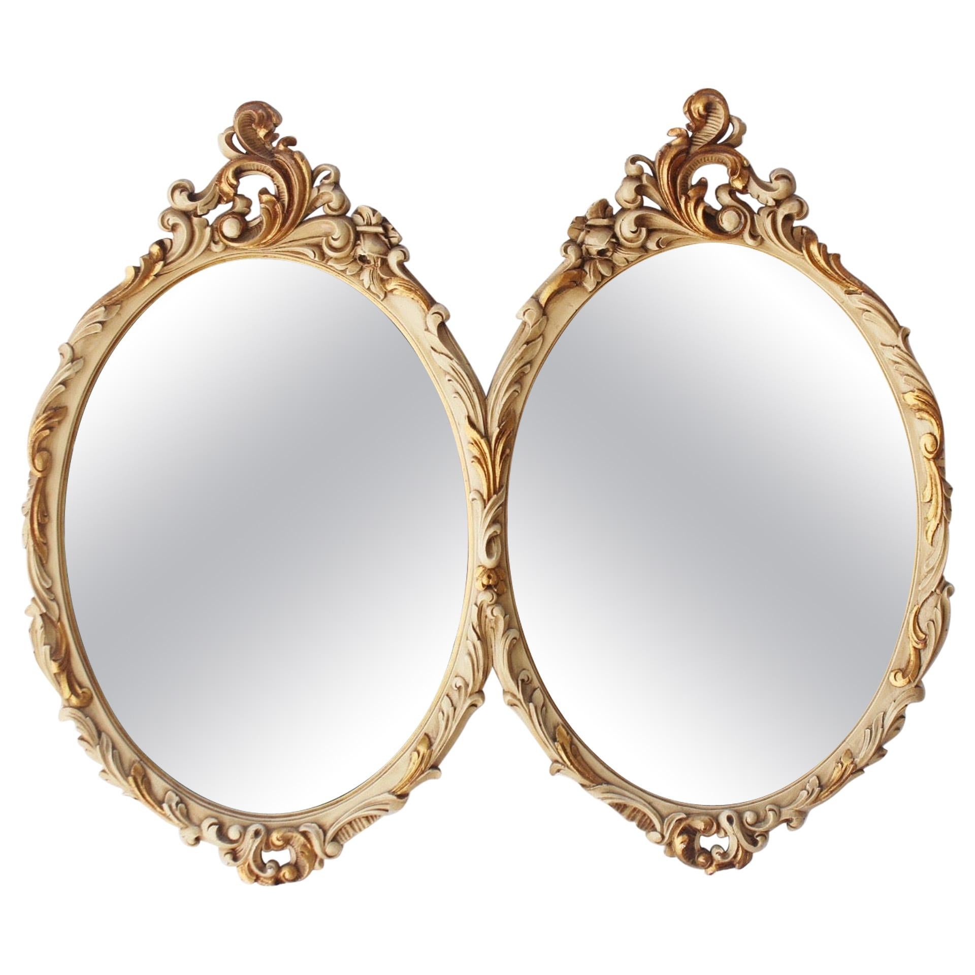 Neoclassical Revival Double Oval White Wood Mirror by Mariano García, 1960s For Sale