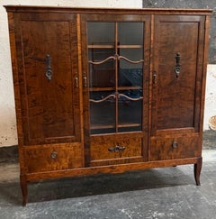 Neoclassical Revival Flame Birch Vitrine Bookcase Cabinet c. 1930