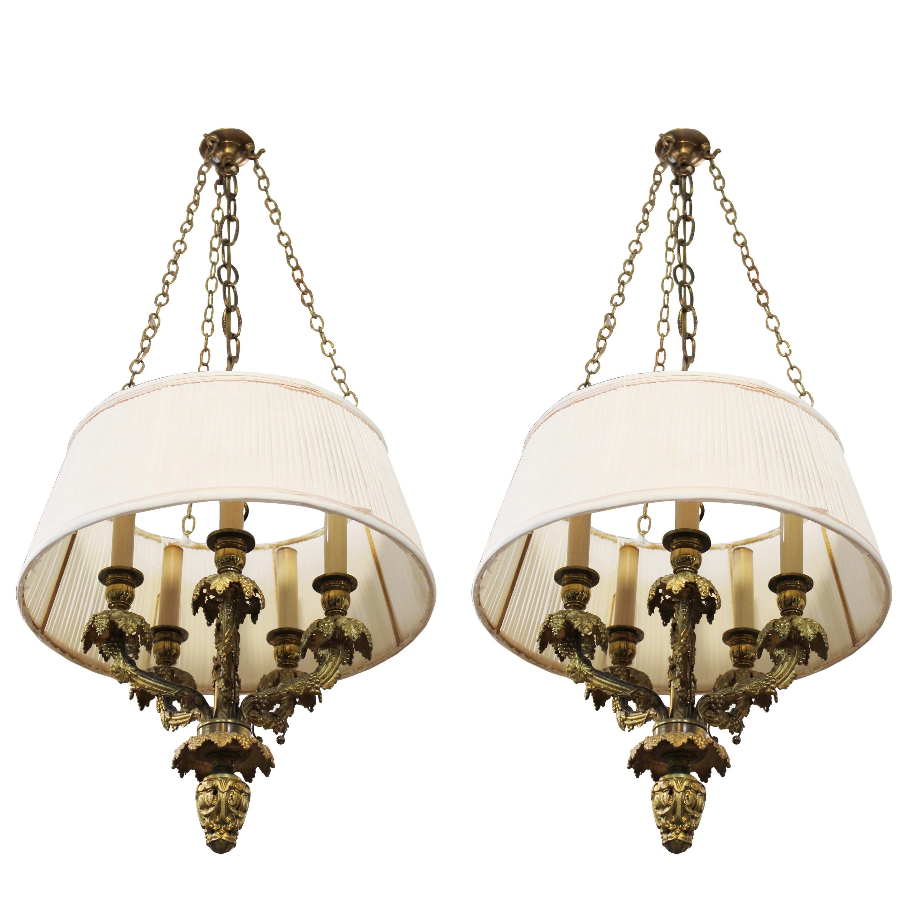 Neoclassical Revival Gilt Bronze Chandeliers With Grapevines Motif