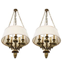 Neoclassical Revival Gilt Bronze Chandeliers With Grapevines Motif