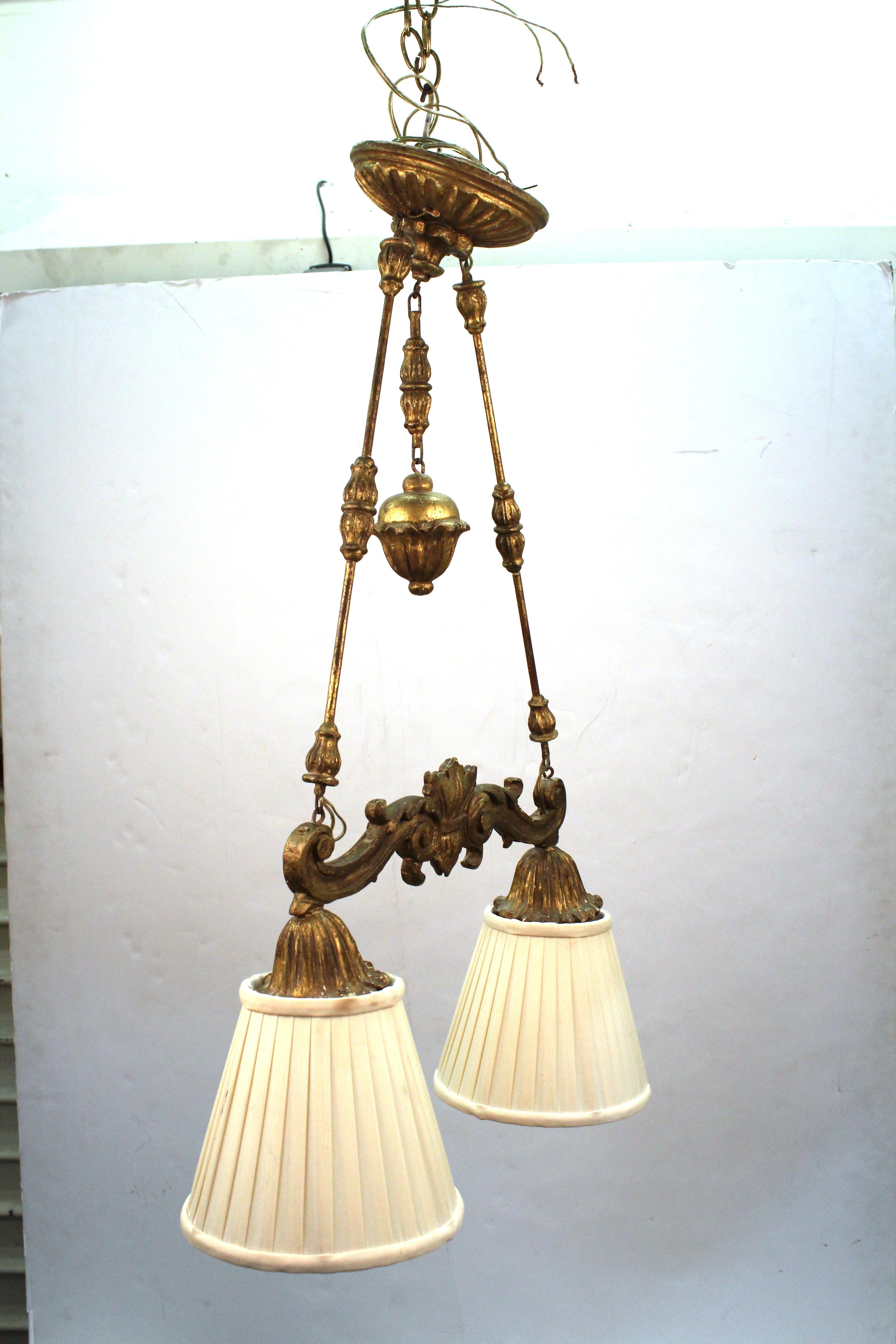 Unknown Neoclassical Revival Gilt Wood Pendant Light For Sale