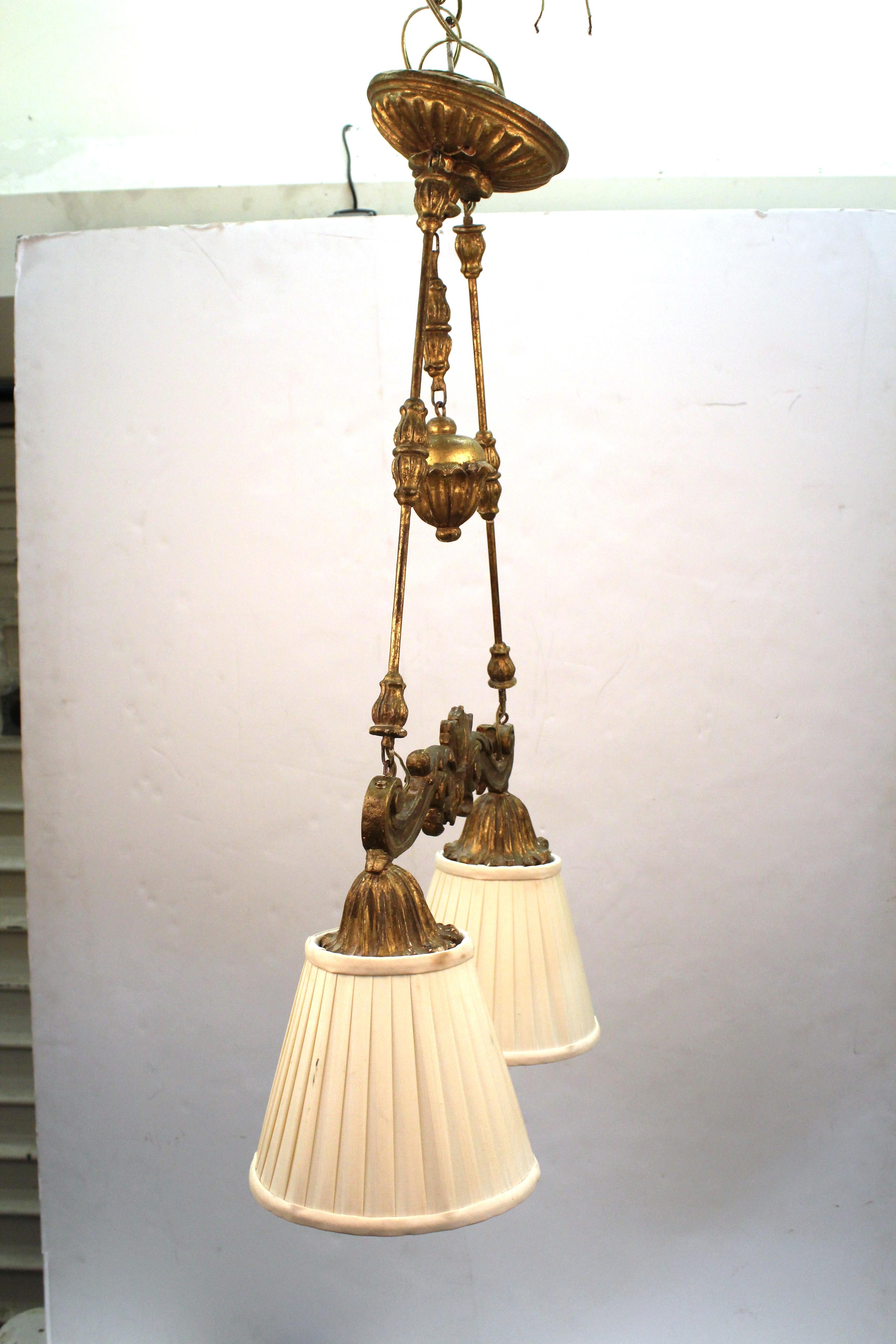 Neoclassical Revival Gilt Wood Pendant Light In Good Condition For Sale In New York, NY