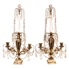 Antique Neoclassical Revival Girandole Candelabras with Crystal Ornaments